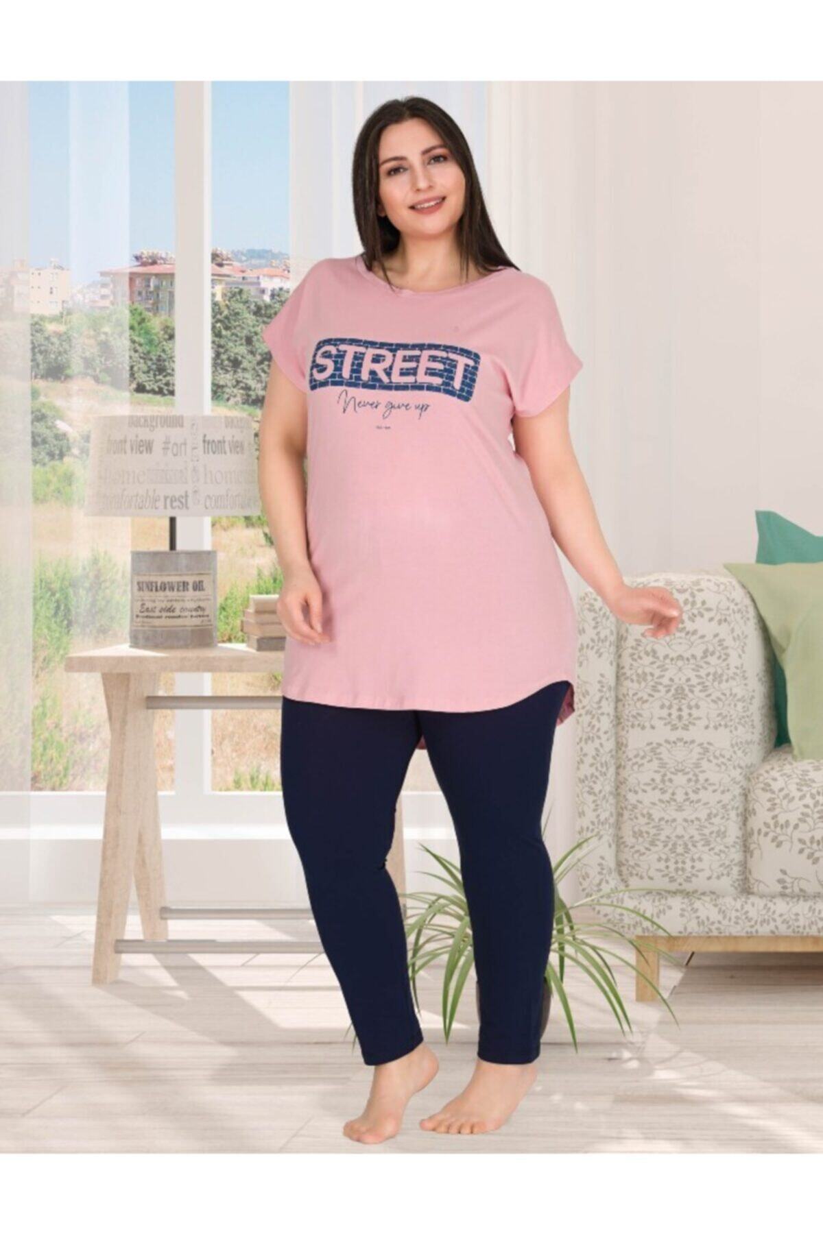 by İGP Street Büyük Beden Lacivert Şık Kadın Pijama Takımı 10789