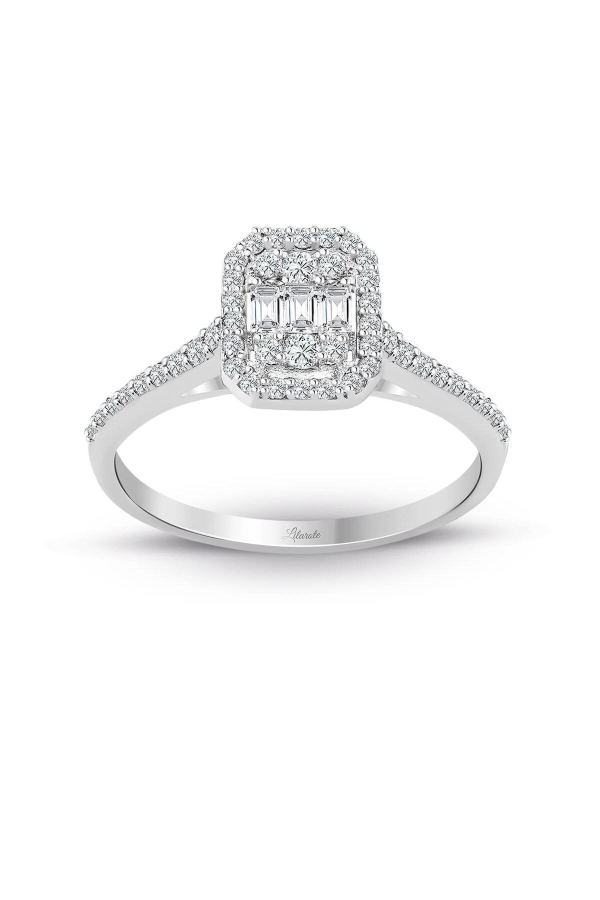 Lilarote Pırlanta 0.34 Ct. Modern Tasarım Baget Kare Tektaş Yüzük