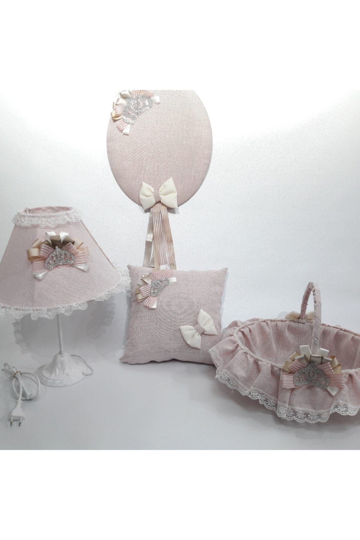 Deneme Zamanı Linen Simli Keten Kumaş Avangart Kapı Süsü Seti Ve Abajur Pembe