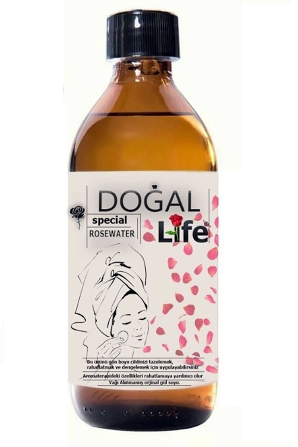Doğal Life Gül Suyu Doğal Yağlı 200 ml Renkli Cam Şişe