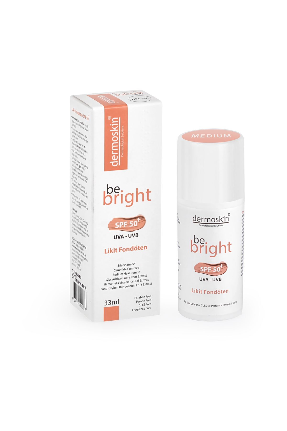 Dermoskin Be Bright SPF50+ Likit Fondöten Medium 33 ml 8697796000844
