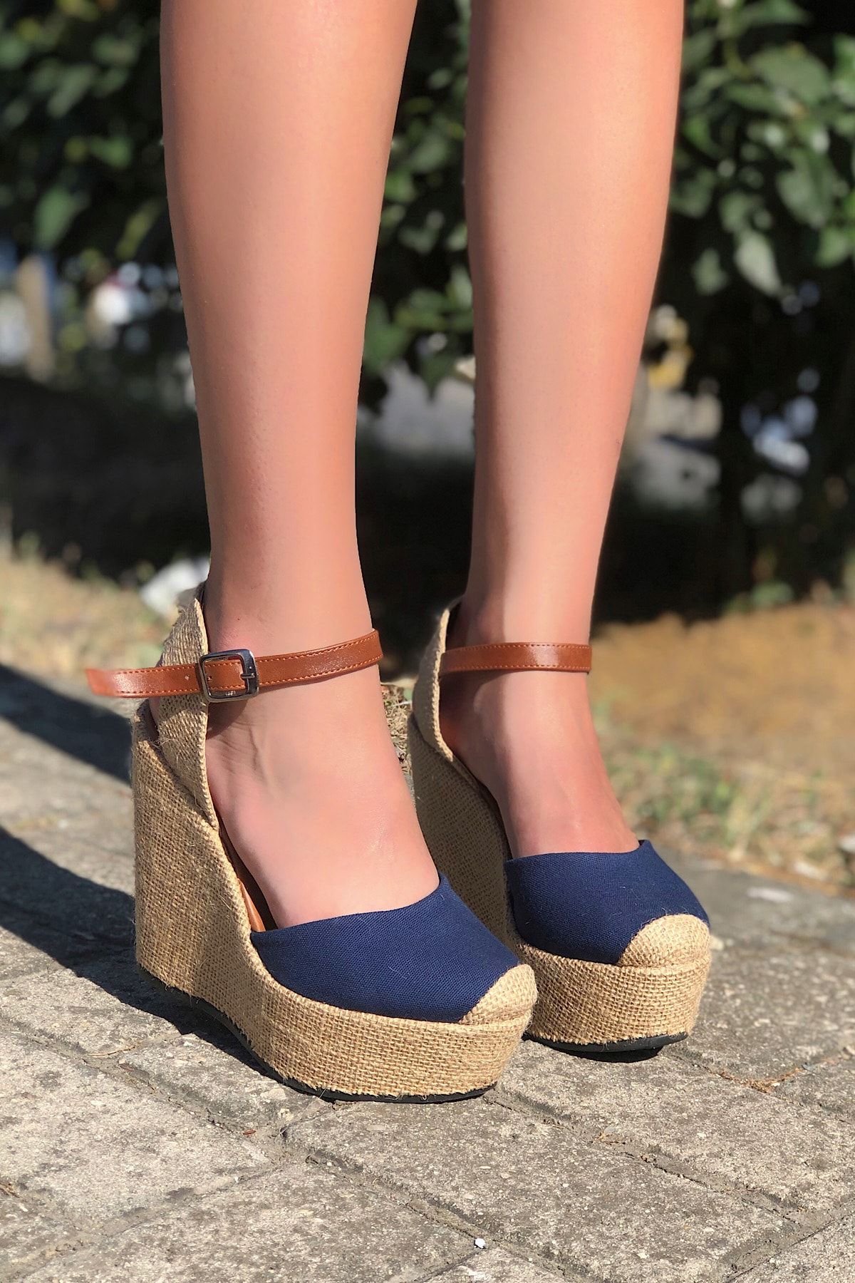 TRENDBU AYAKKABI Kadın Lacivert Kadın Dolgu Sandalet
