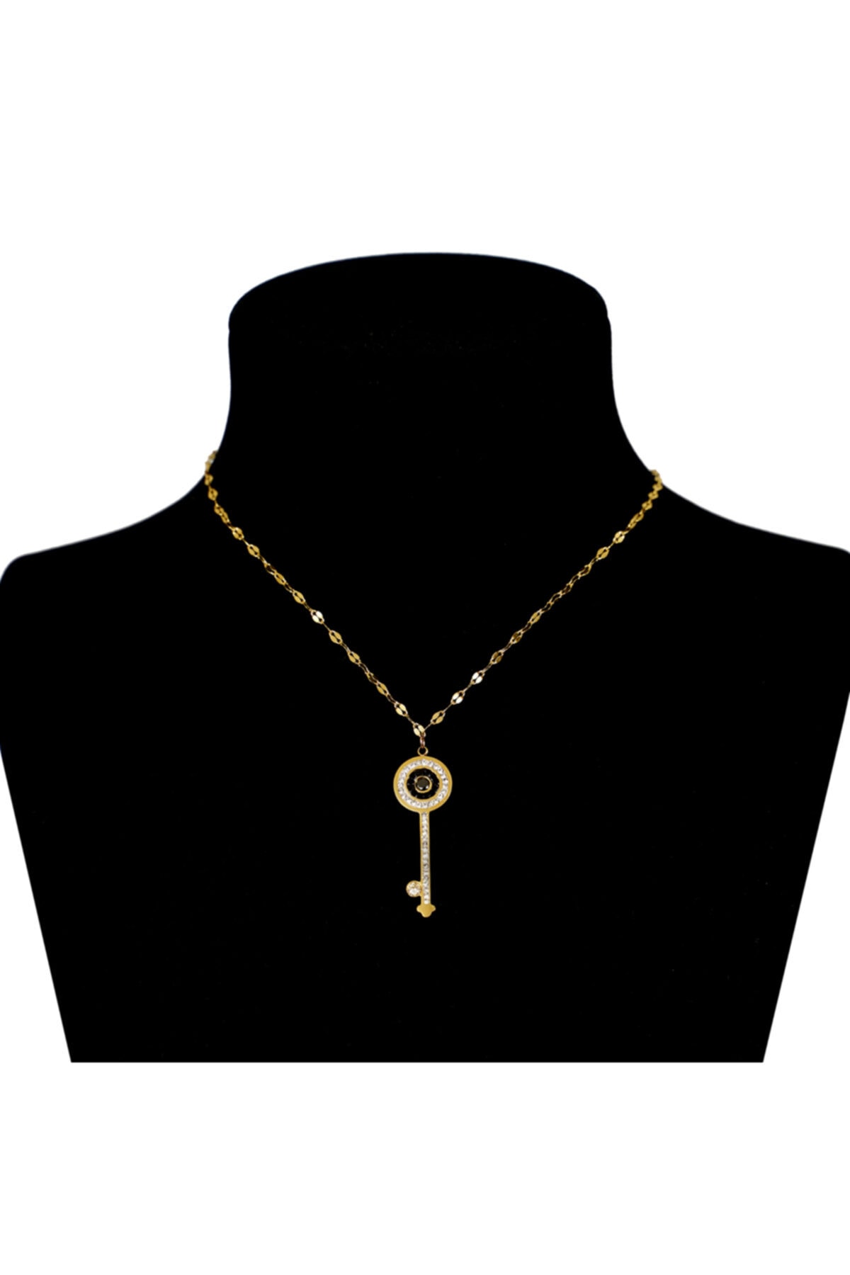 Arus Mays Çelik Kolye Anahtar 100 Dilde Seni Seviyorum Zikron Taşlı