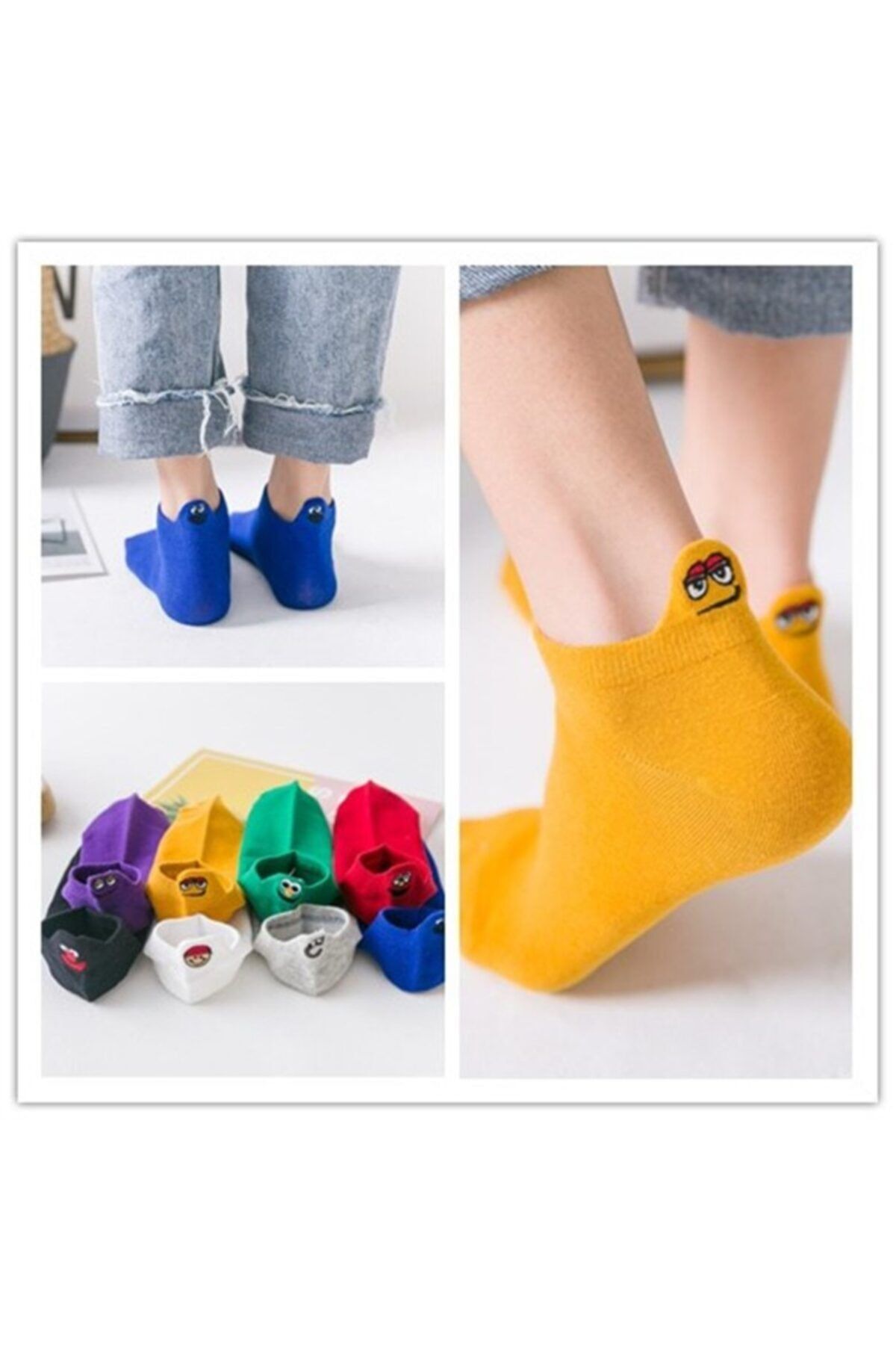 socksbox 8'li Unisex Renkli Emojili Nakışlı Işlemeli Çorap