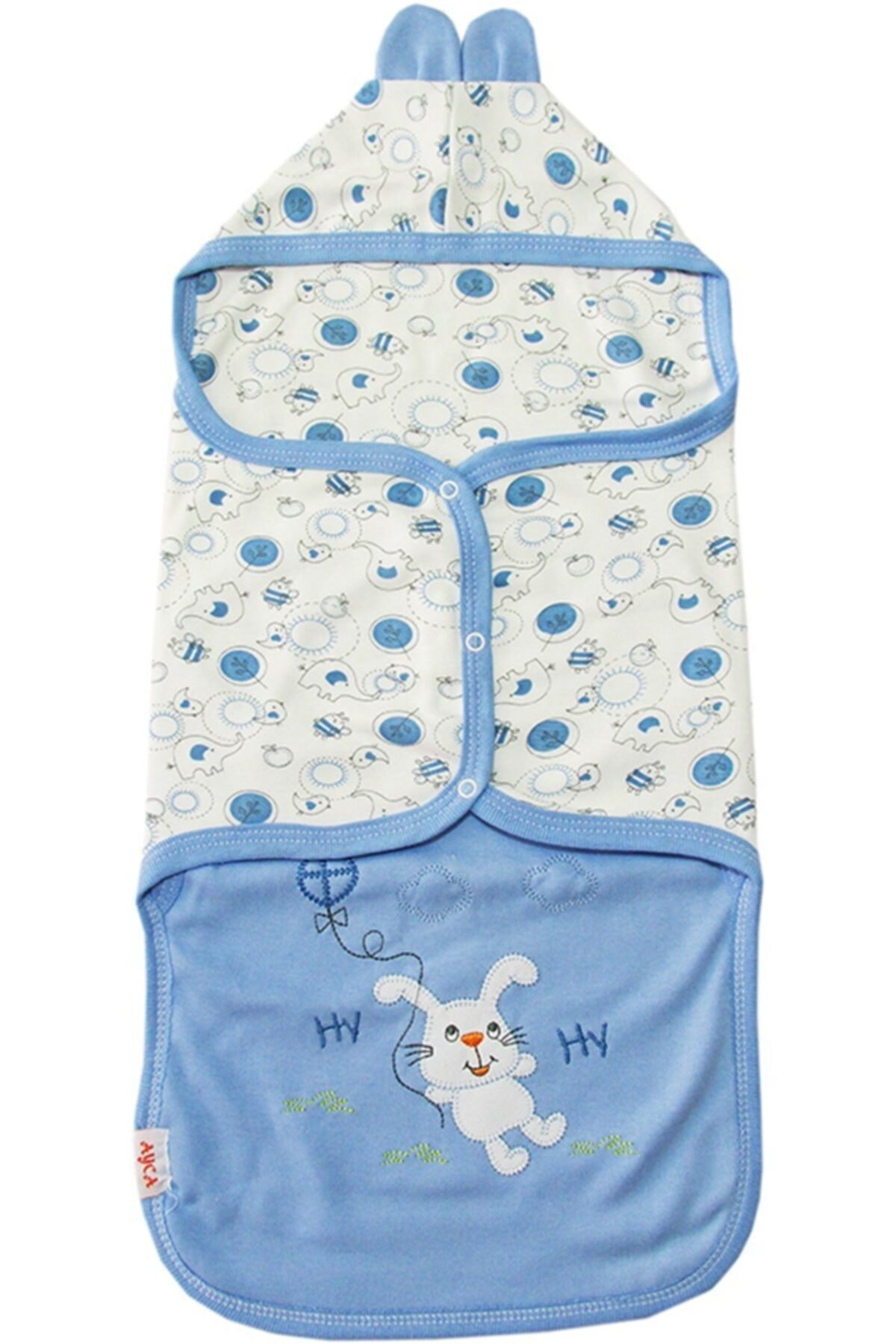 Kidsmadamiko Babexi 6674 Erkek Bebek Mavi Tavşan Baskılı Kundak