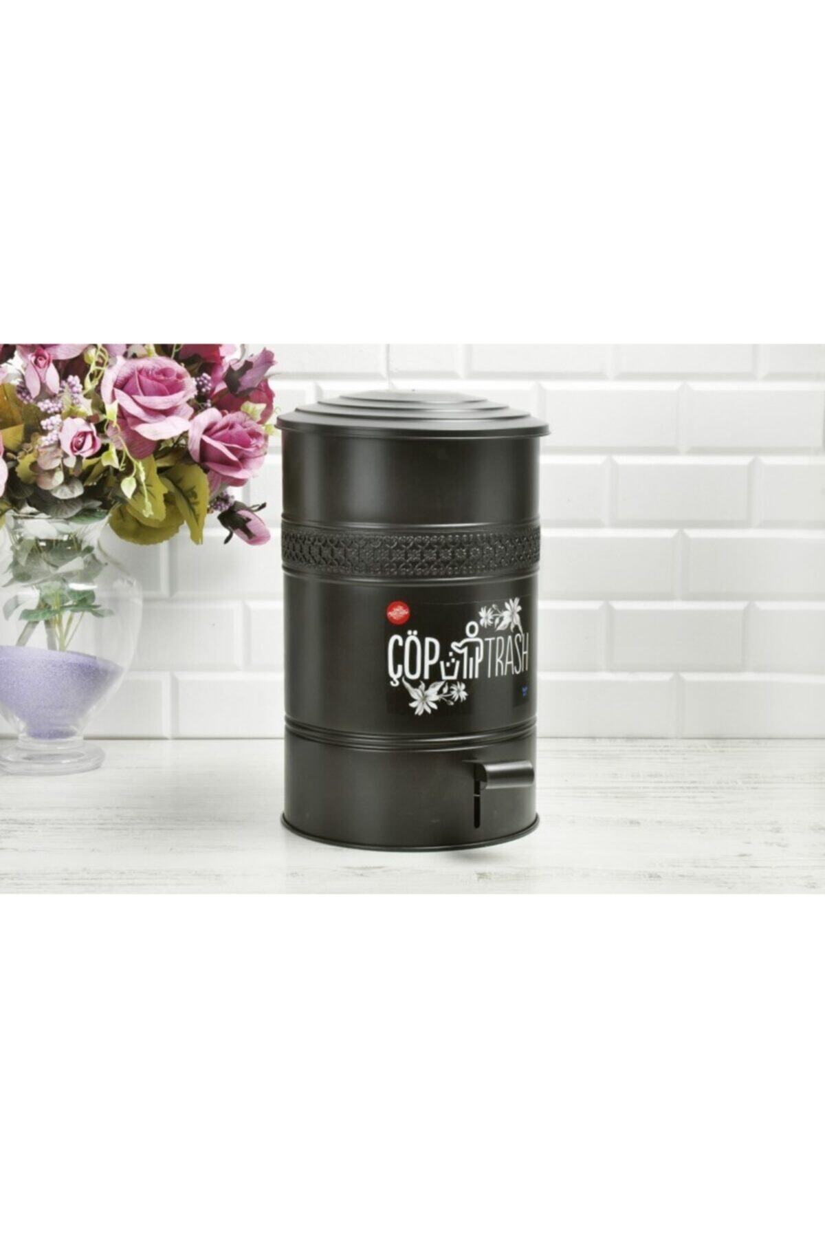 Yıldıray Metal Siyah Renk Metal Kapaklı  Galvaniz Metal Pedallı Çöp Kovası 16 Litre