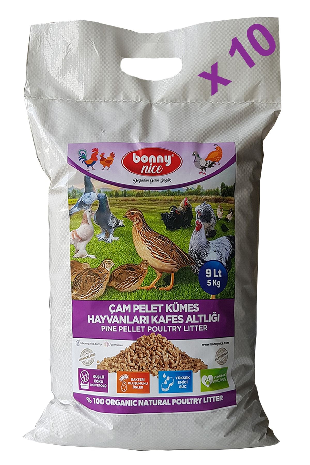 Bonny Nice Bıldırcın Güvercin  5 Kg 9 L X 10 Paket Süs Tavukları Kafes Altlığı