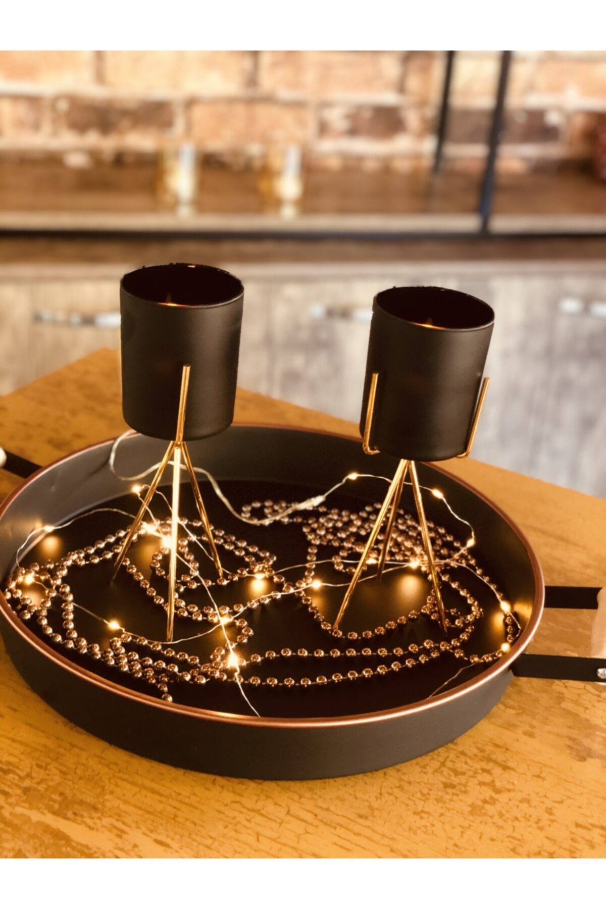 Arrita Home 2 Li Metal Ayaklı Mumluk Siyah