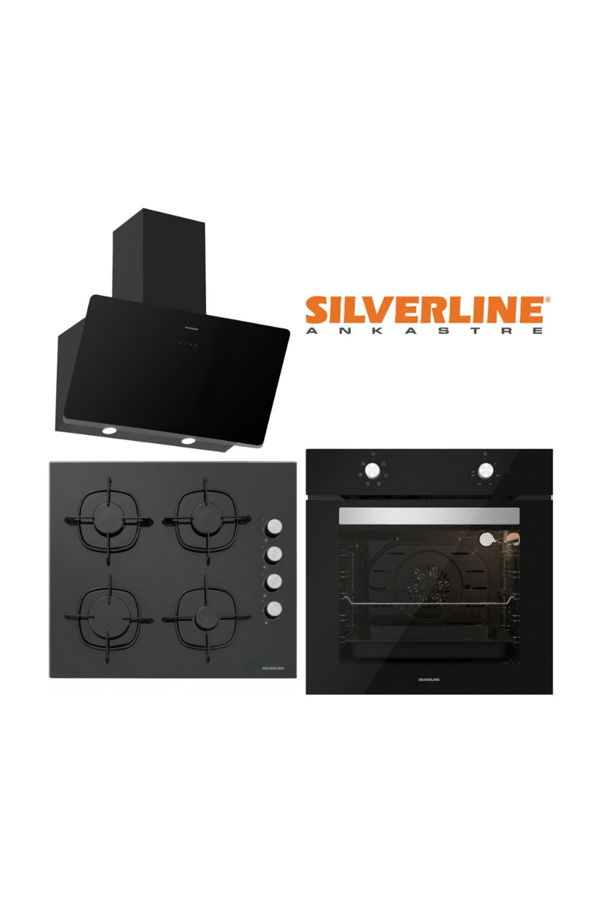 Silverline Siyah Cam Ankastre Set (3457 Soho 60+CS5335B01+BO6501B01)
