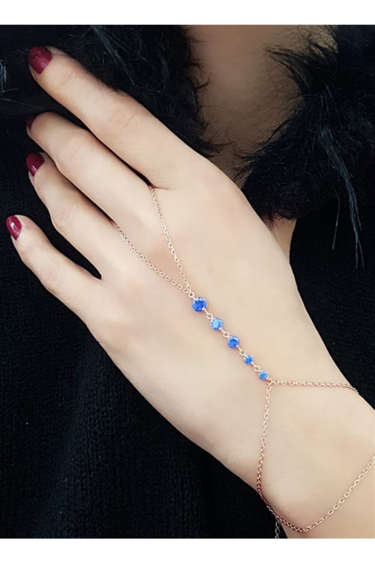 OSESHOP Kadın Lacivert Rock Kuvars Taşlı Gümüş Rose Şahmeran