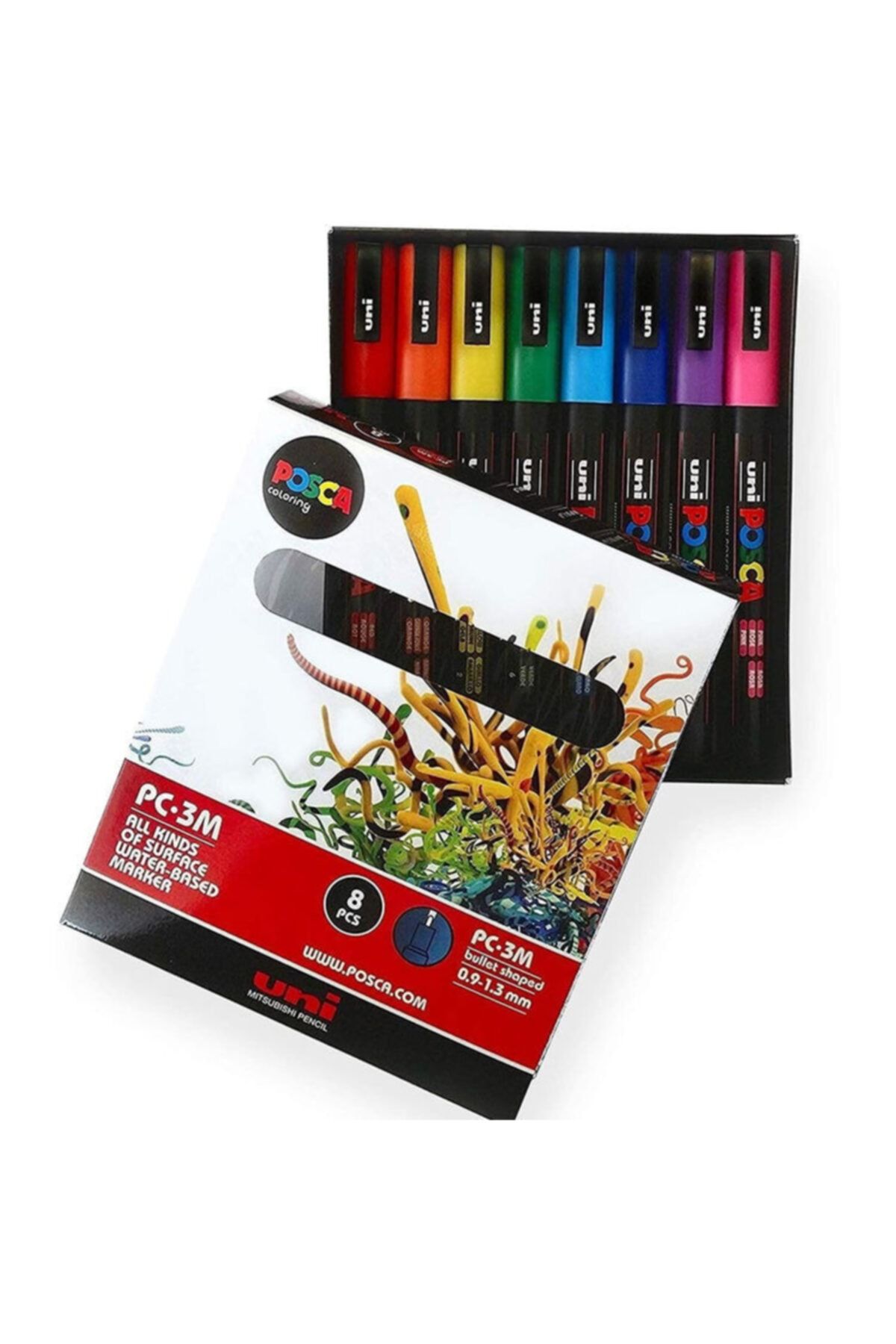 Uni Posca Pc-3m 0.9-1.3 Su Bazlı Boyama Markörü Seti Ana Renkler 8 Renk