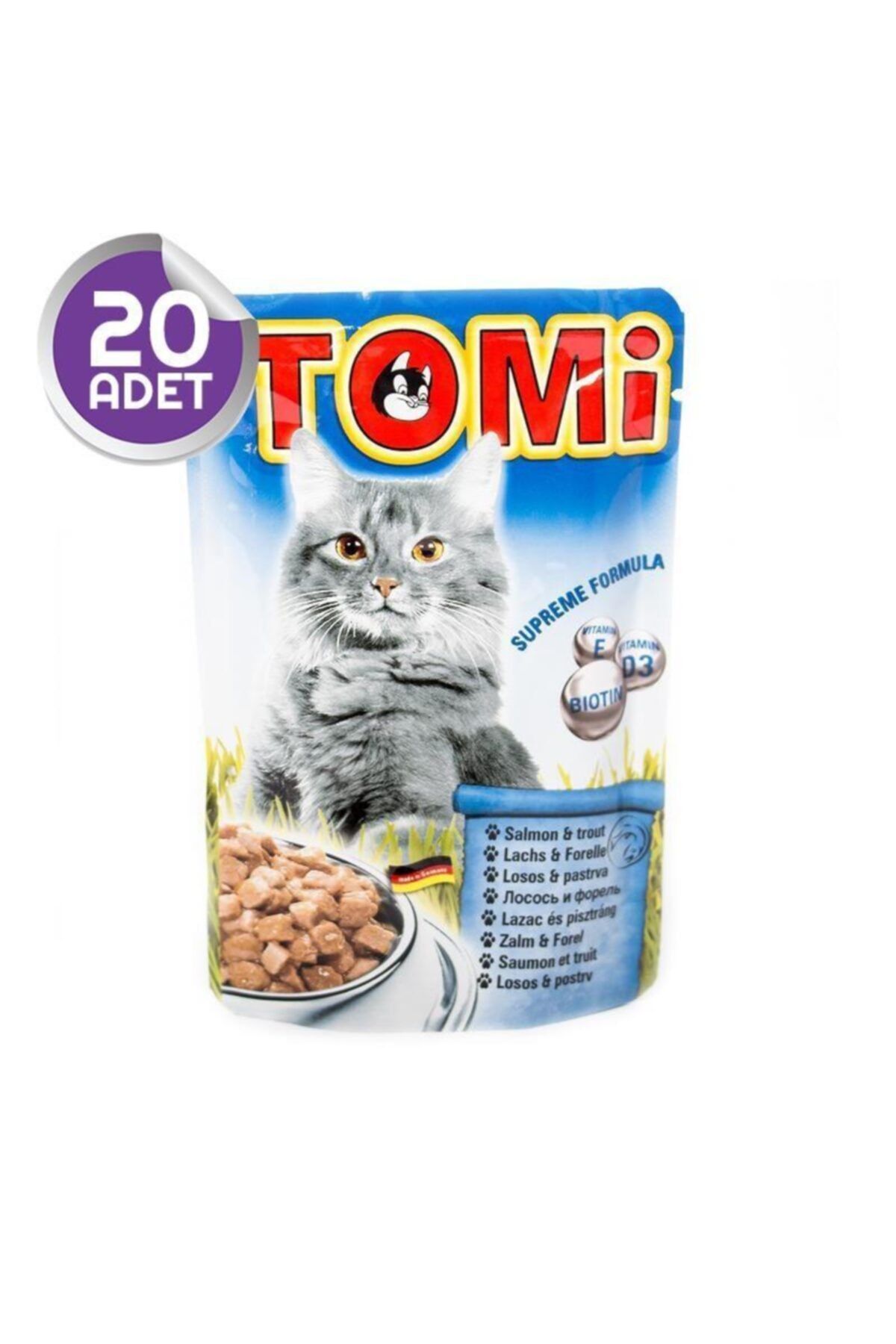 Tomi Somonlu Ve Alabalıklı Yetişkin Pouch Kedi Konservesi 100 Gr 20 Adet