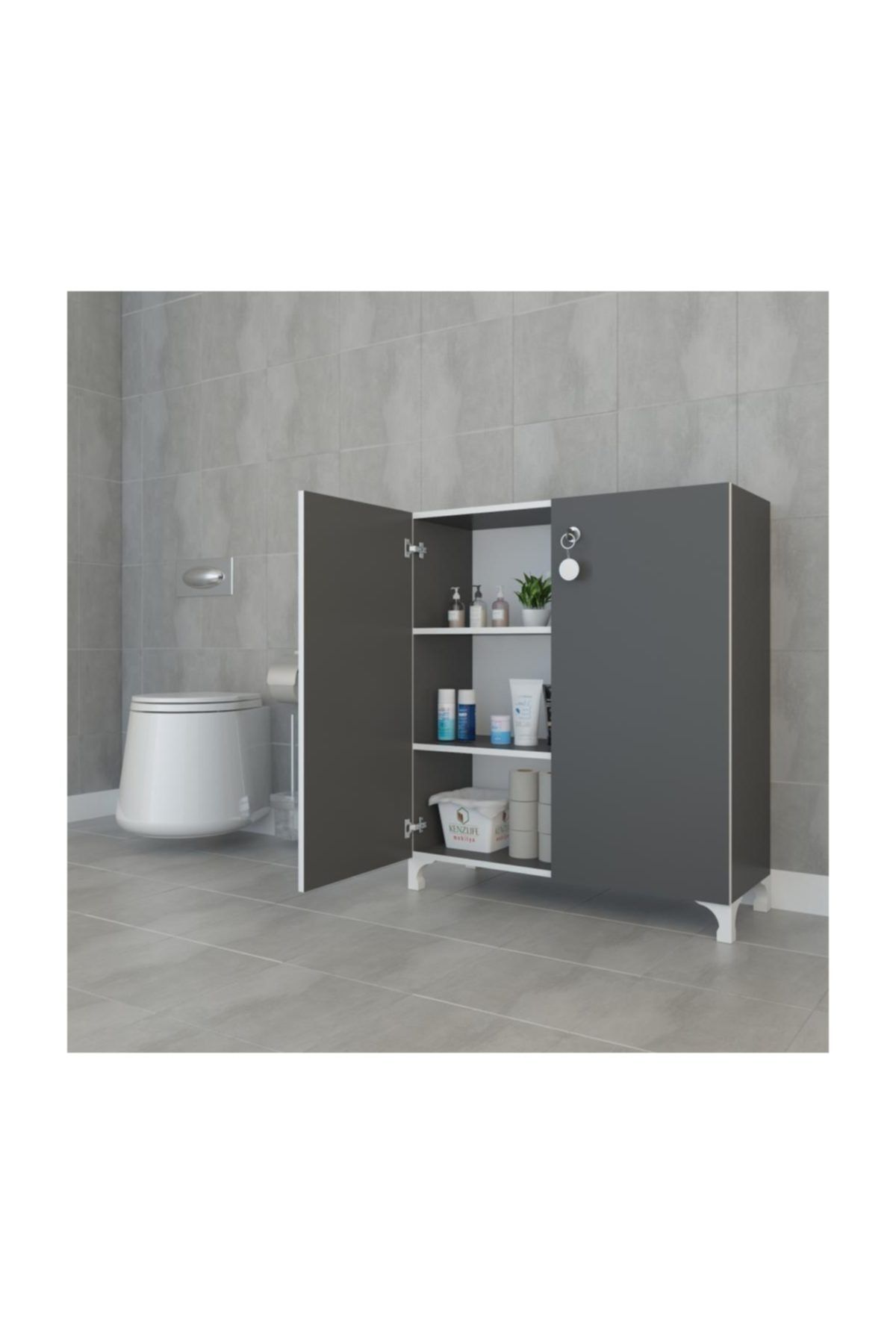 Kenzlife mutfak dolabı çilem 108*070*032 gri kilitli ayaklı banyo evrak ofis kitaplık