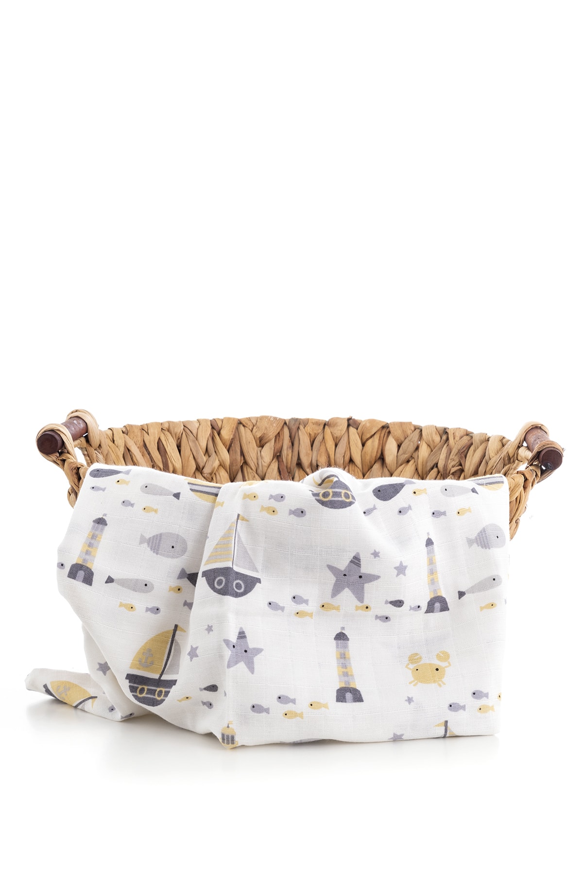 Caline Baby Müslin Bezi Örtü Gemi Desen - Sarı 90x75 Cm + 2 Adet Ağız Mendili