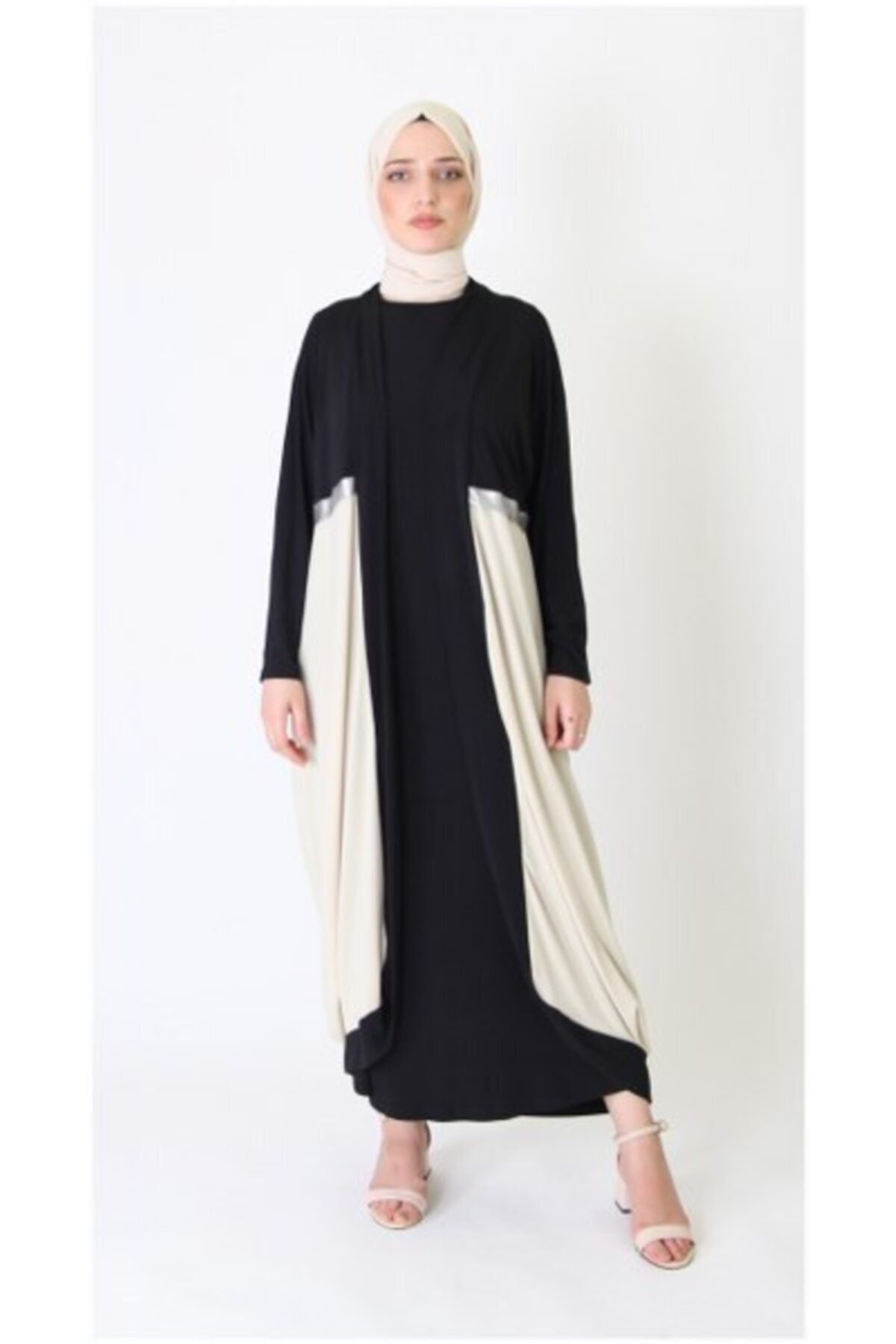 Essah Moda Kadın Siyah Iki Renk Bol Kesim Kaftan - Be000078