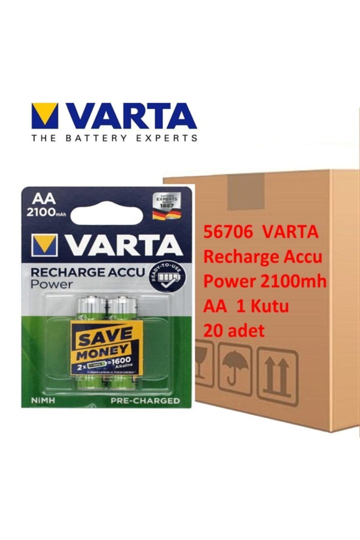 Varta 56706 Aa Şarjlı Kalem Pil 2100 Mah 20 Adet
