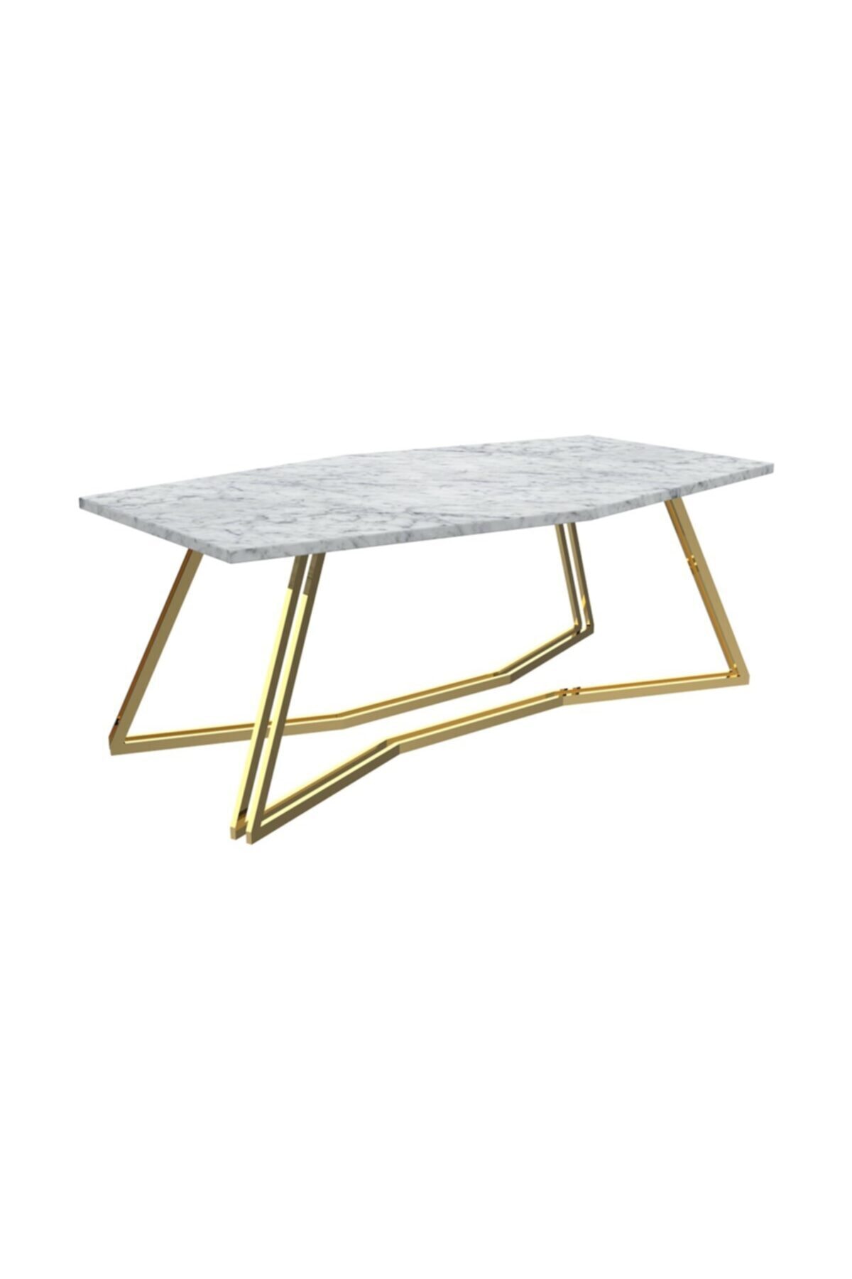 MAKSA Poesia Carrara White Mermer Parlak Paslanmaz Titanyum Gold Orta Sehpa