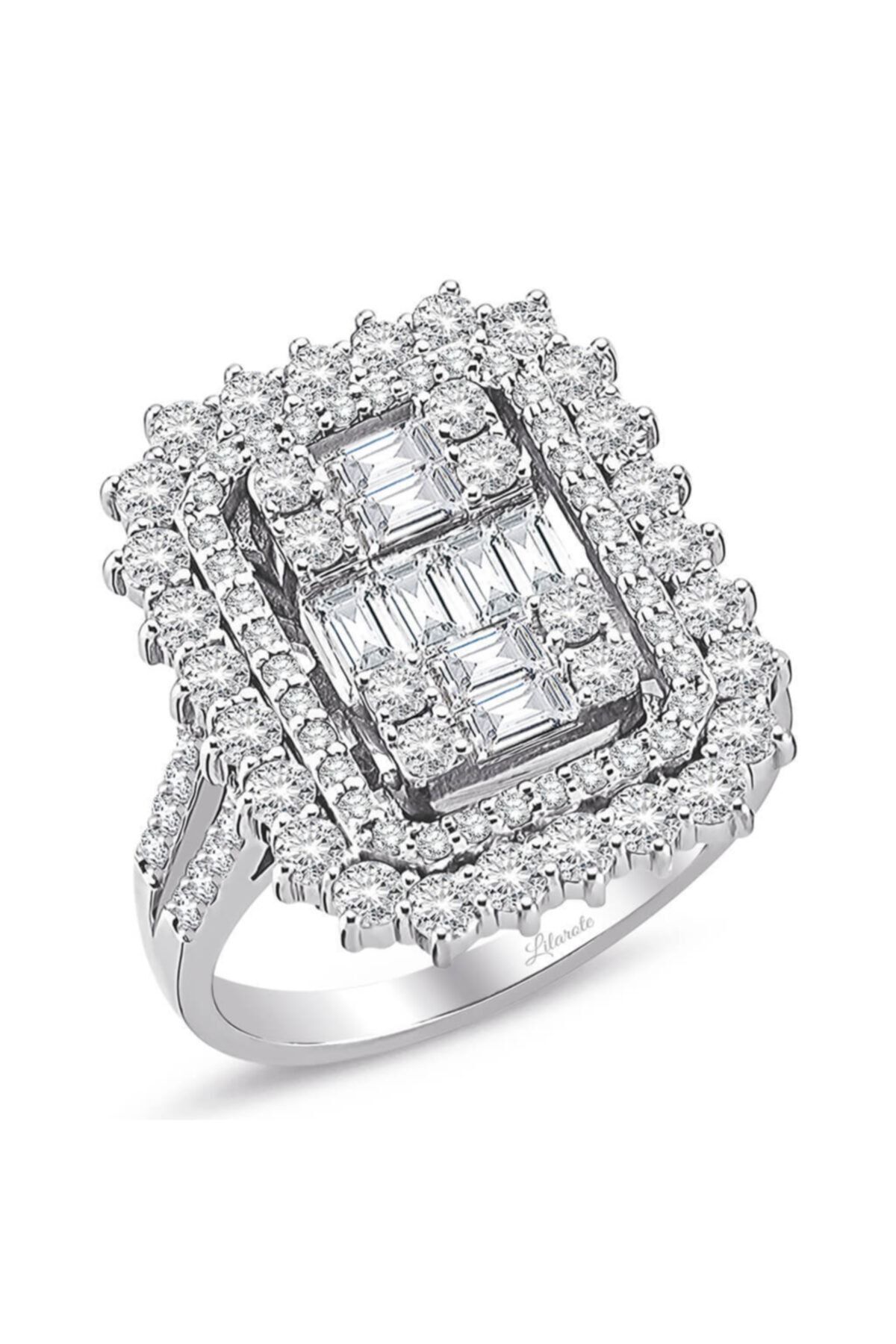 Lilarote Pırlanta Kadın Beyaz Altın 2.04 Ct Baget Pırlanta  Yüzük