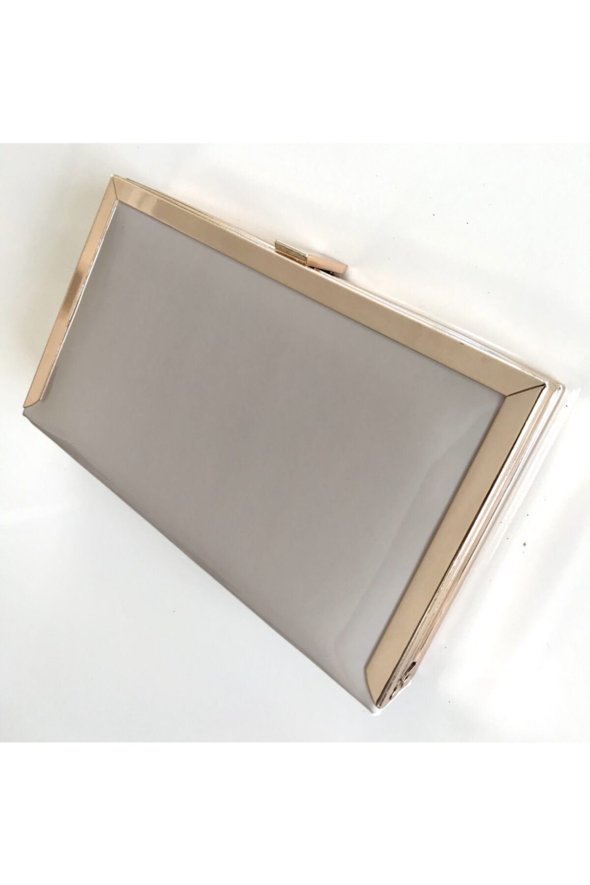 Abiye Butik Çanta Bej Rugan Metal Köşeli Corner Model Abiye Çanta