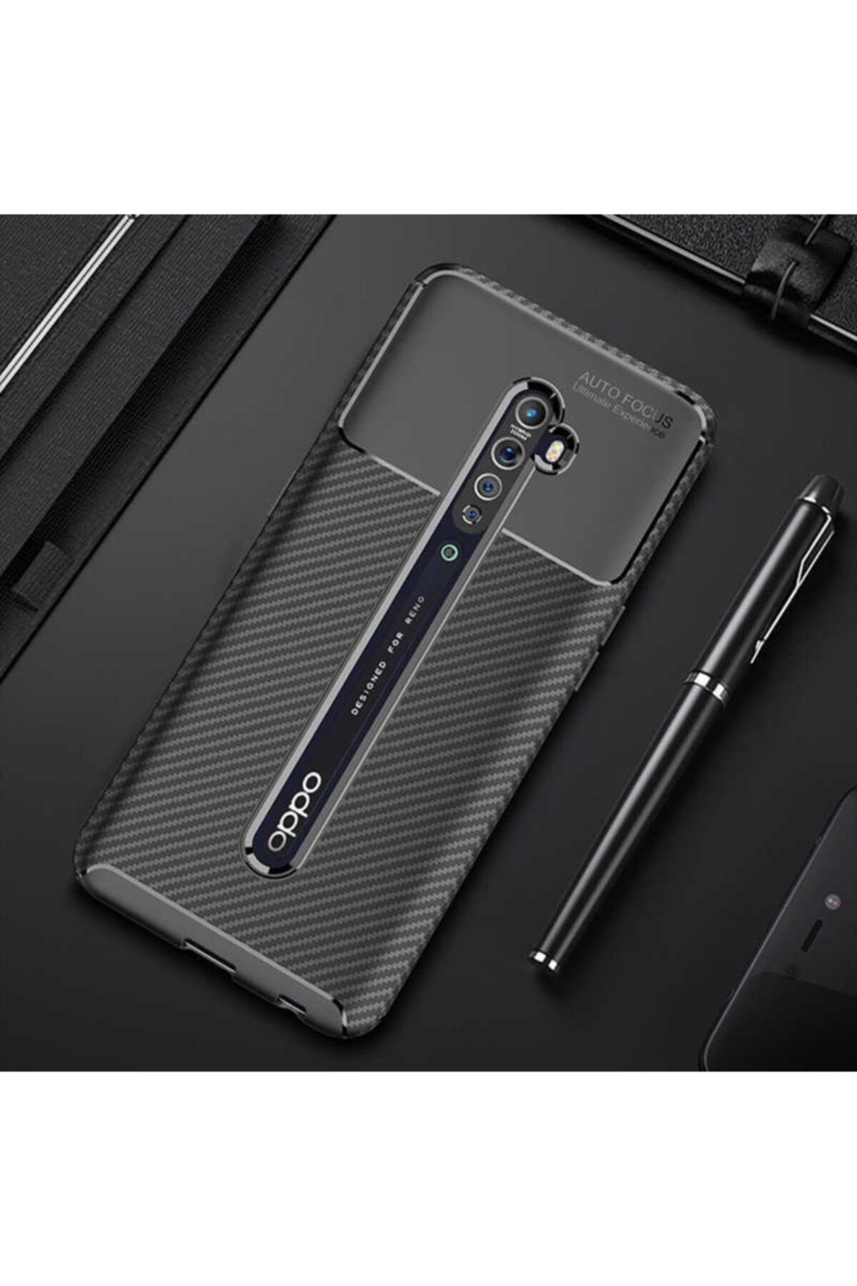 Fibaks Oppo Reno 2z Kılıf Rugged Armor Negro Karbon Silikon