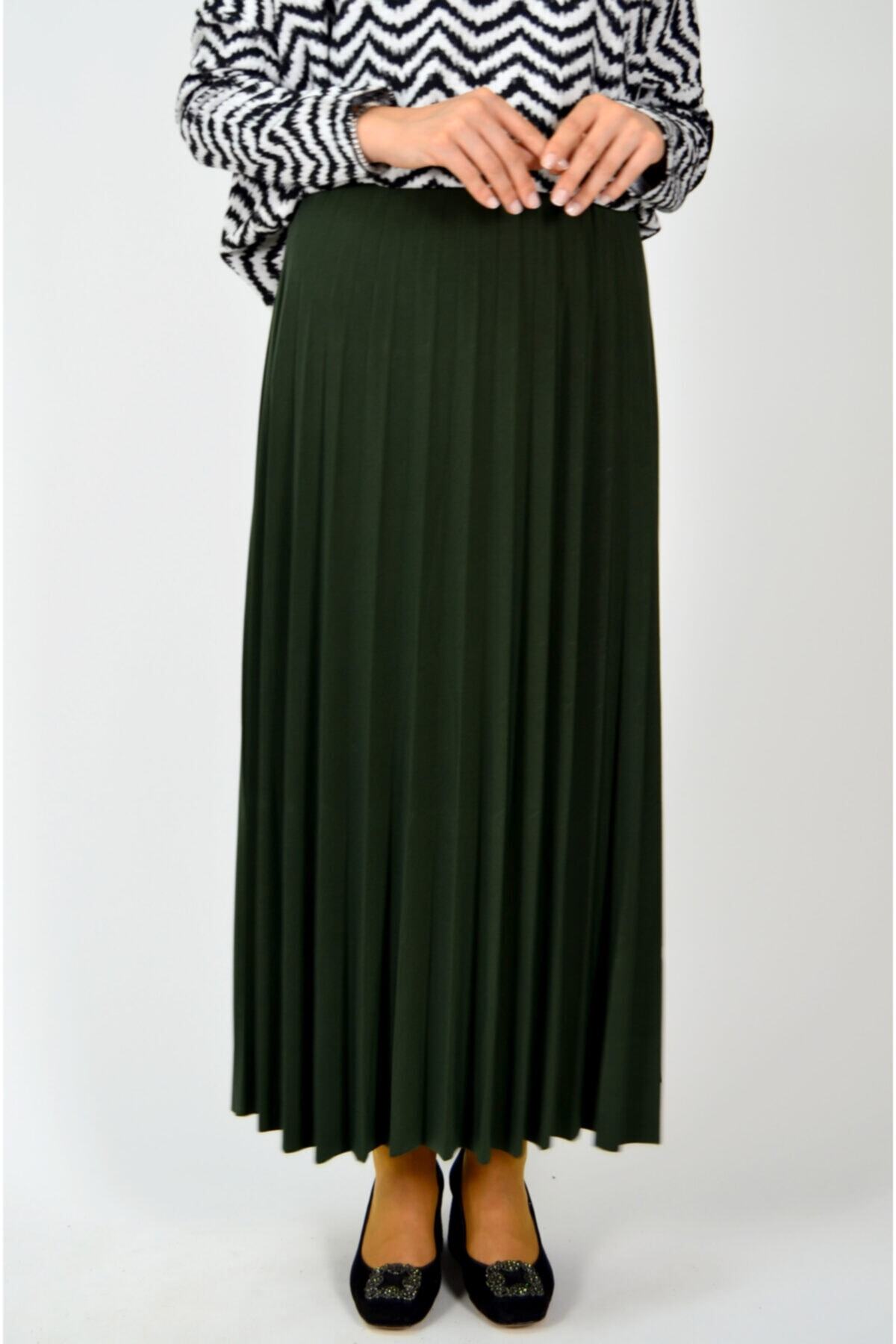 MODAMİNEM Pileli Etek Haki