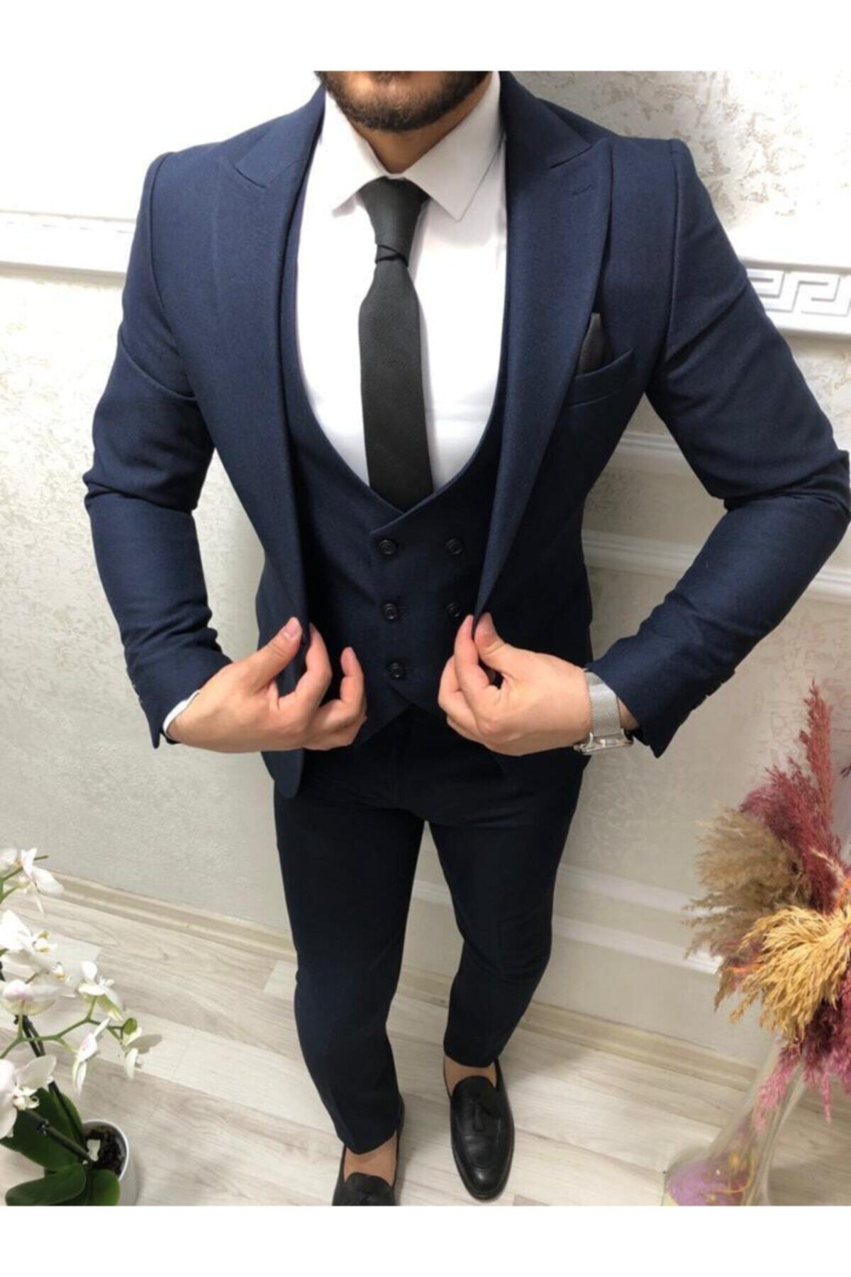 YILDIRIMSPOR Erkek Lacivert  Slim Fit Takım Elbise
