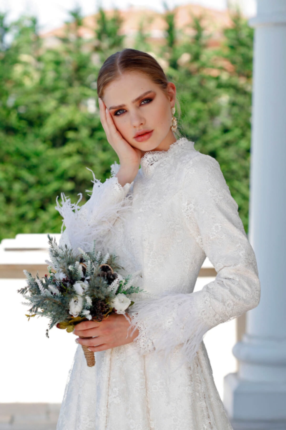 minel aşk Ekru Dantelli Prenses Gelinlik