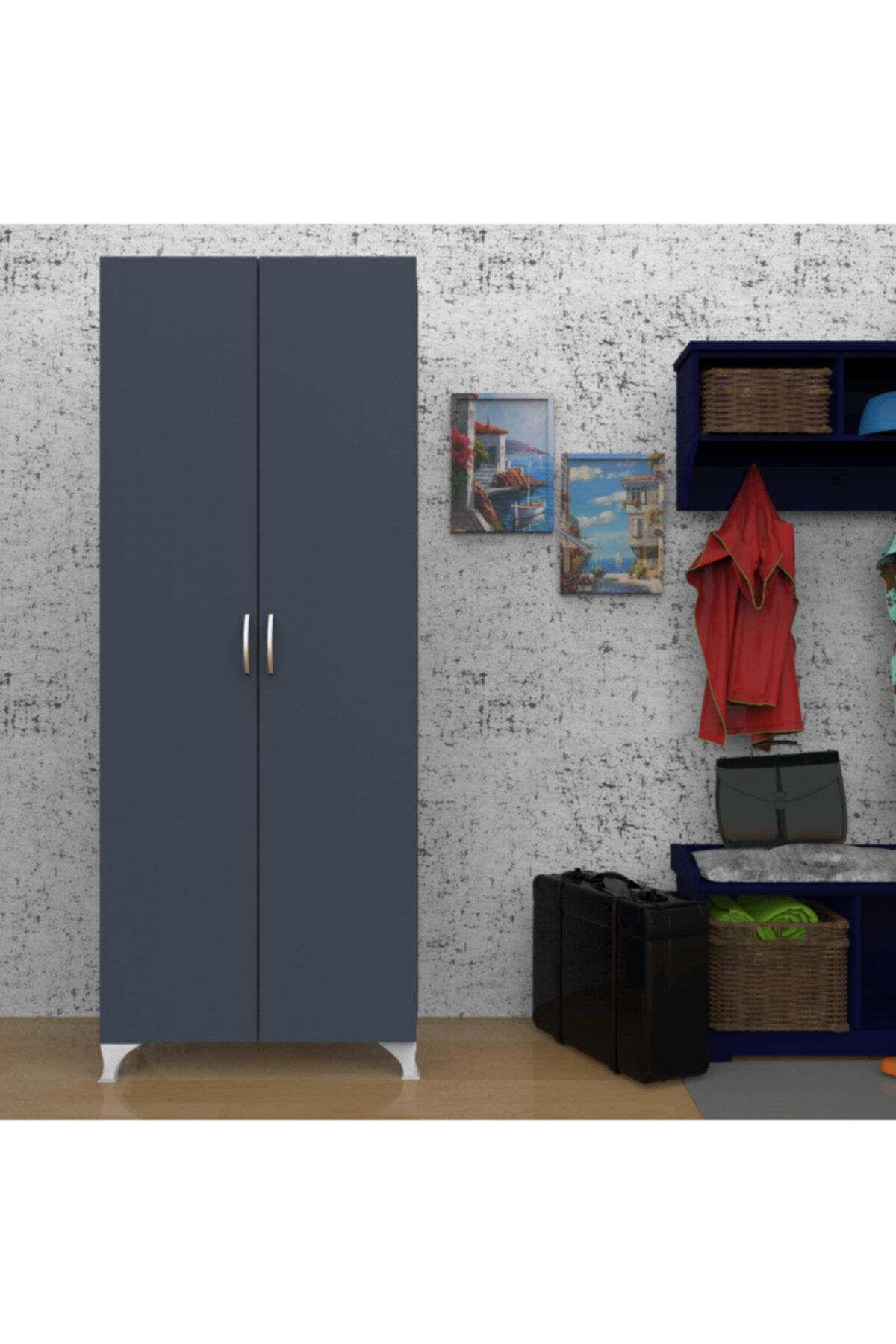 Metalia Gm 361 Elis 2 Kapılı 8 Raflı Çok Amaçlı Ayakkabılık Dolabı Antrasit Gri