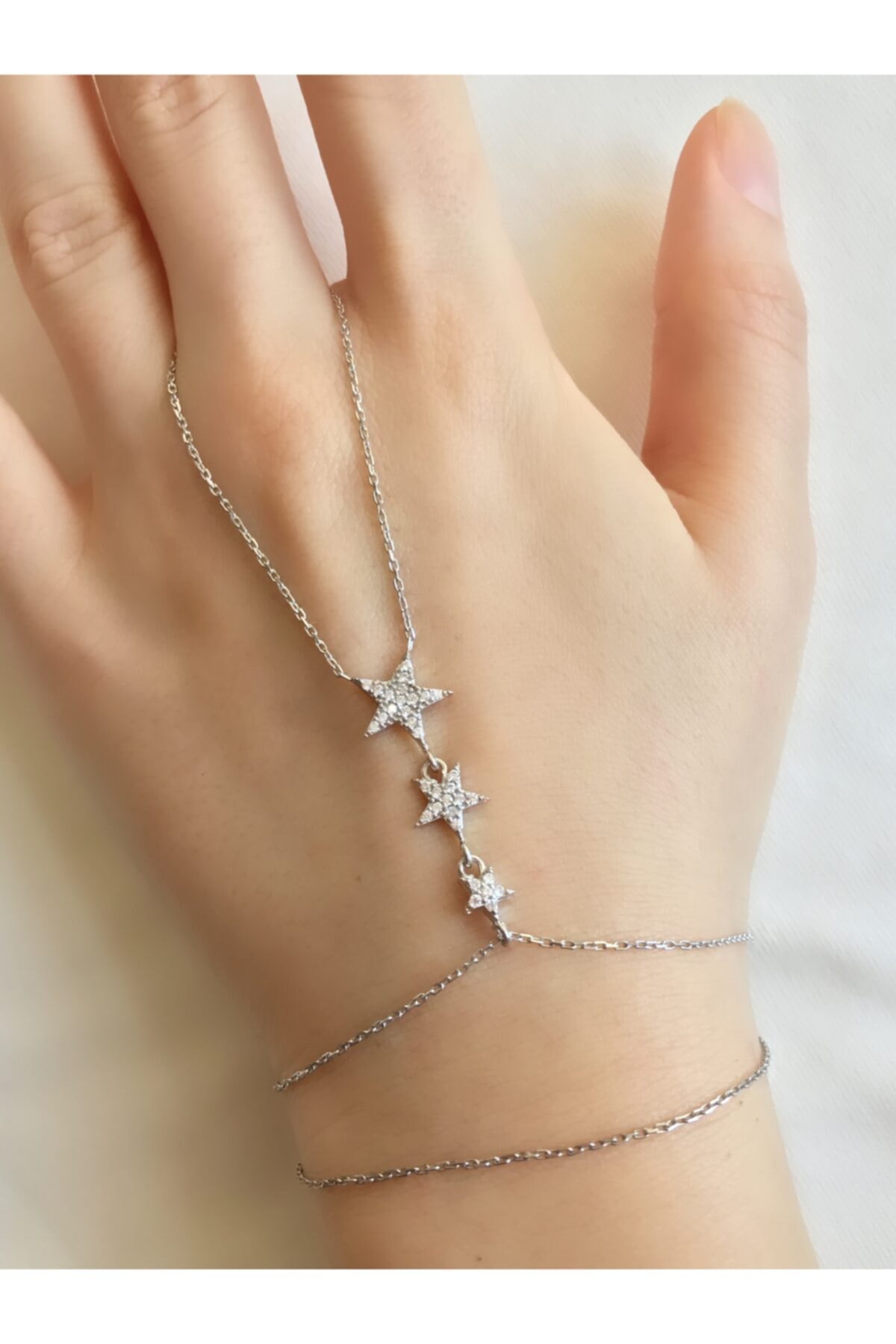 GUSAGO 925 Ayar Sertifikalı Gümüş,zirkon Taşlı Üçlü Yıldız Şahmeran Bileklik