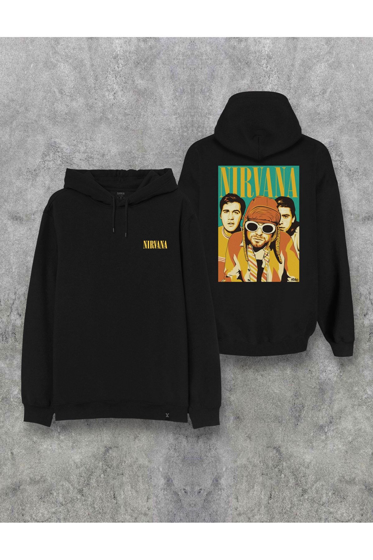 Darkia Nirvana Çift Taraf Baskılı Kapşonlu Özel Tasarım Hoodie