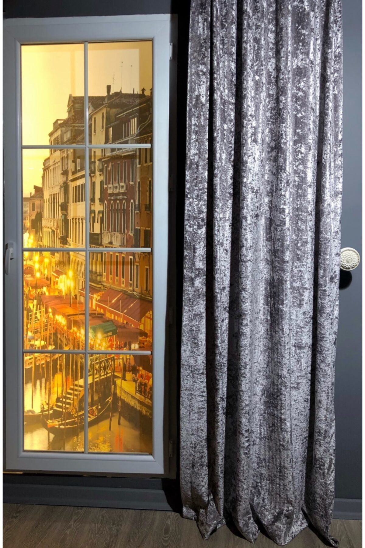 Brillant Rendecioğlu Tekstil Fon Perde Orijinal Gölgeli Kadife 1 Takım Şeklinde Gri