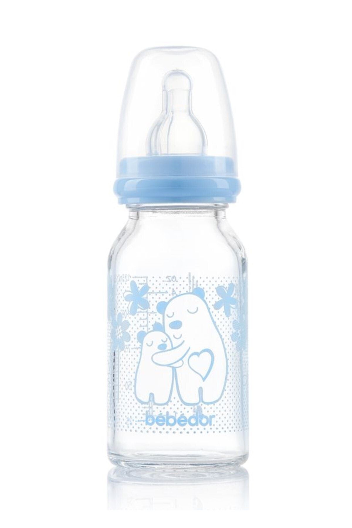 Bebedor Isıya Dirençli Cam Biberon 125 Ml 0+ Ay Yavaş Akış Mavi