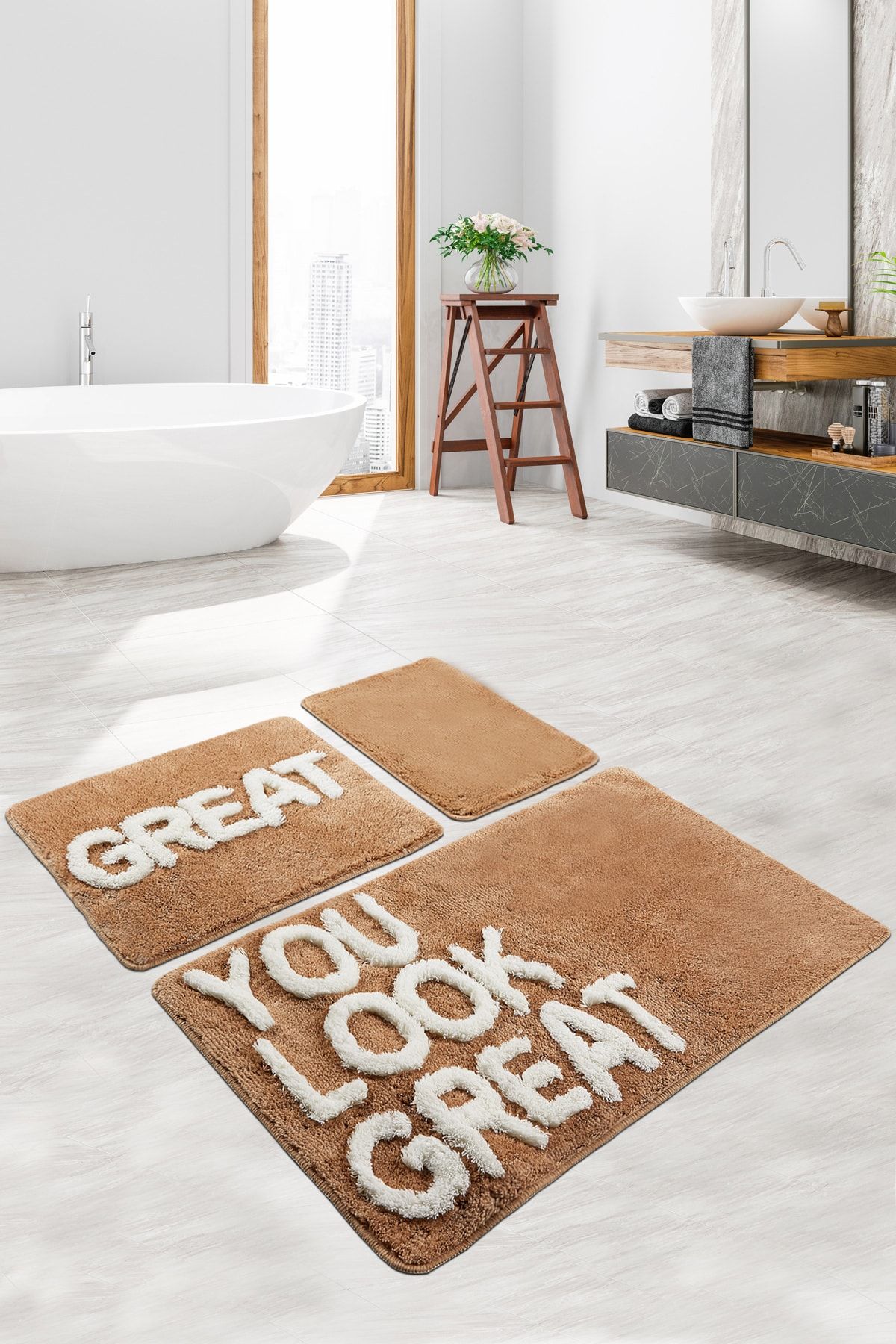Chilai Home Great Bej 3 Lu Set Yıkanabilir Klozet Takımı Banyo Halısı Paspas