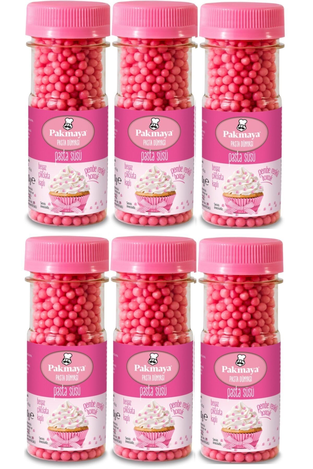 Pakmaya Pasta Süsü Pembe Boncuk Pirinç Patlağı 50 Gr X 6 Adet