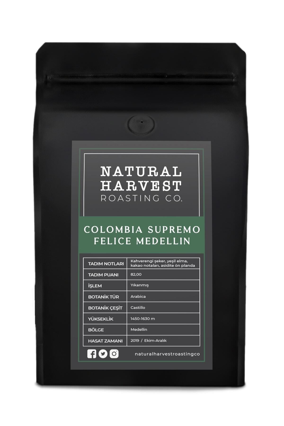 Natural Harvest Roasting Colombia Felice Medellin Espresso Çekirdek Kahve 250 gr
