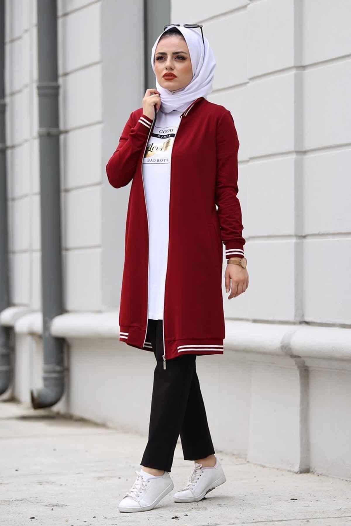 ButikKardelen Kadın Bordo Tesettür Üçlü Eşofman Takımı