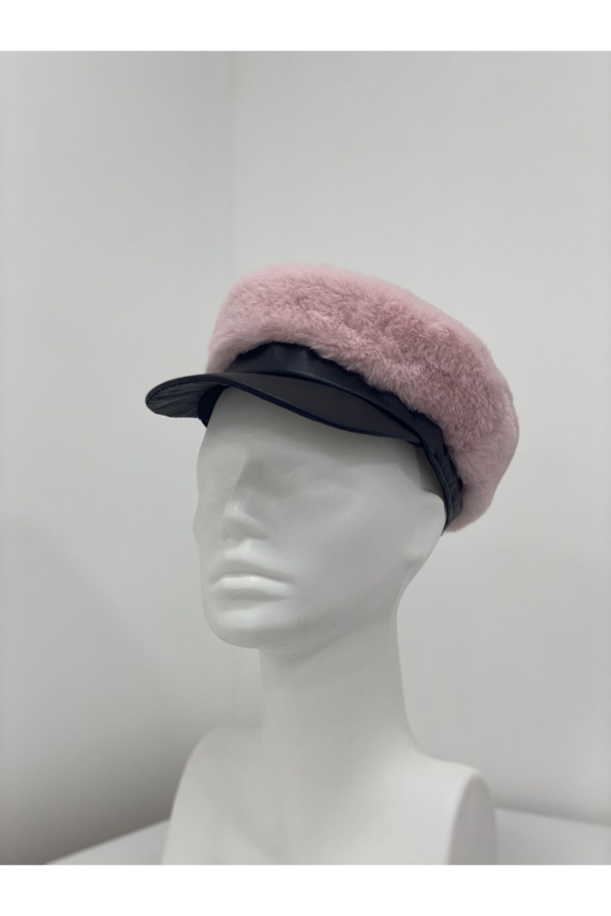 AS ŞAPKA Pembe Peluş Deri Kasketli Kaptan Şapka