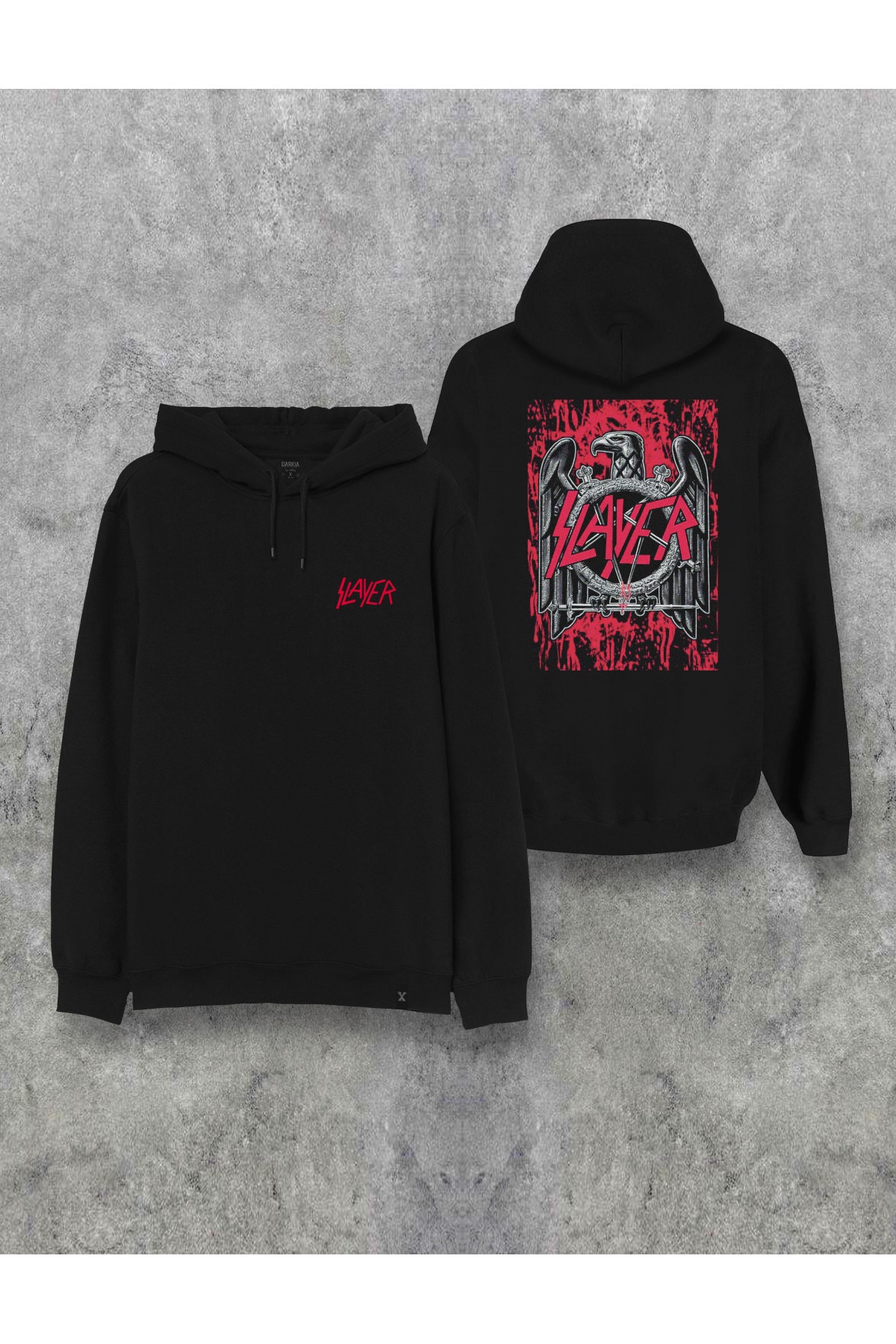 Darkia Slayer Müzik Grubu Ön Arka Baskılı Kapşonlu Özel Tasarım Hoodie