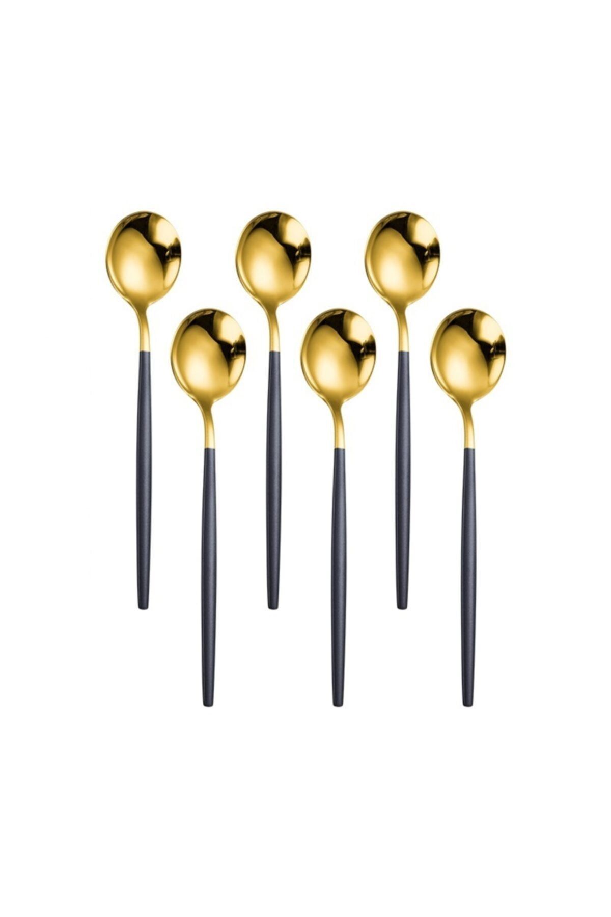 ZUZU MADE Lüks Mat Gold Siyah Kahve Çay Kaşığı Seti 6'lı