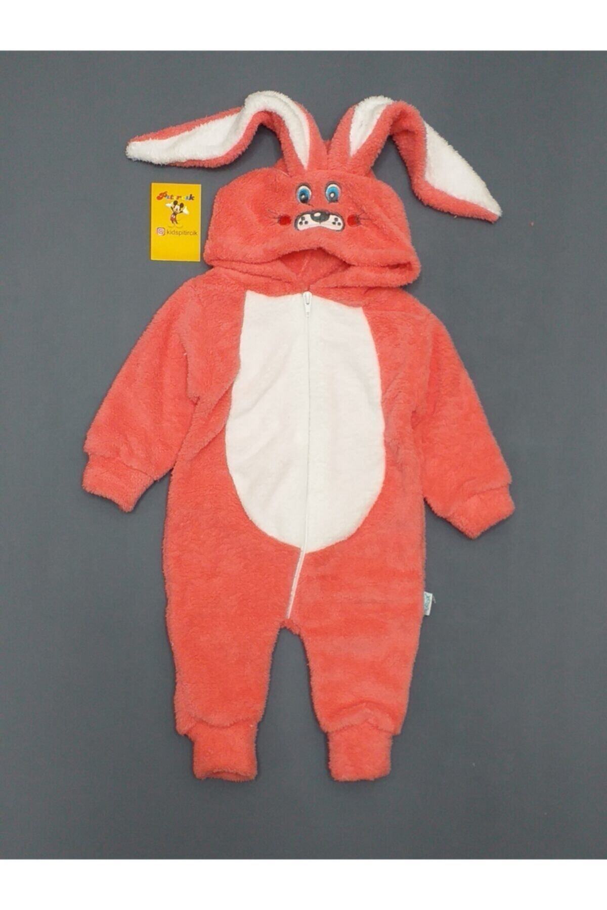 Nurcix Kız Bebek Nar Çiçeği Tavşan Kulaklı Peluş Tulum