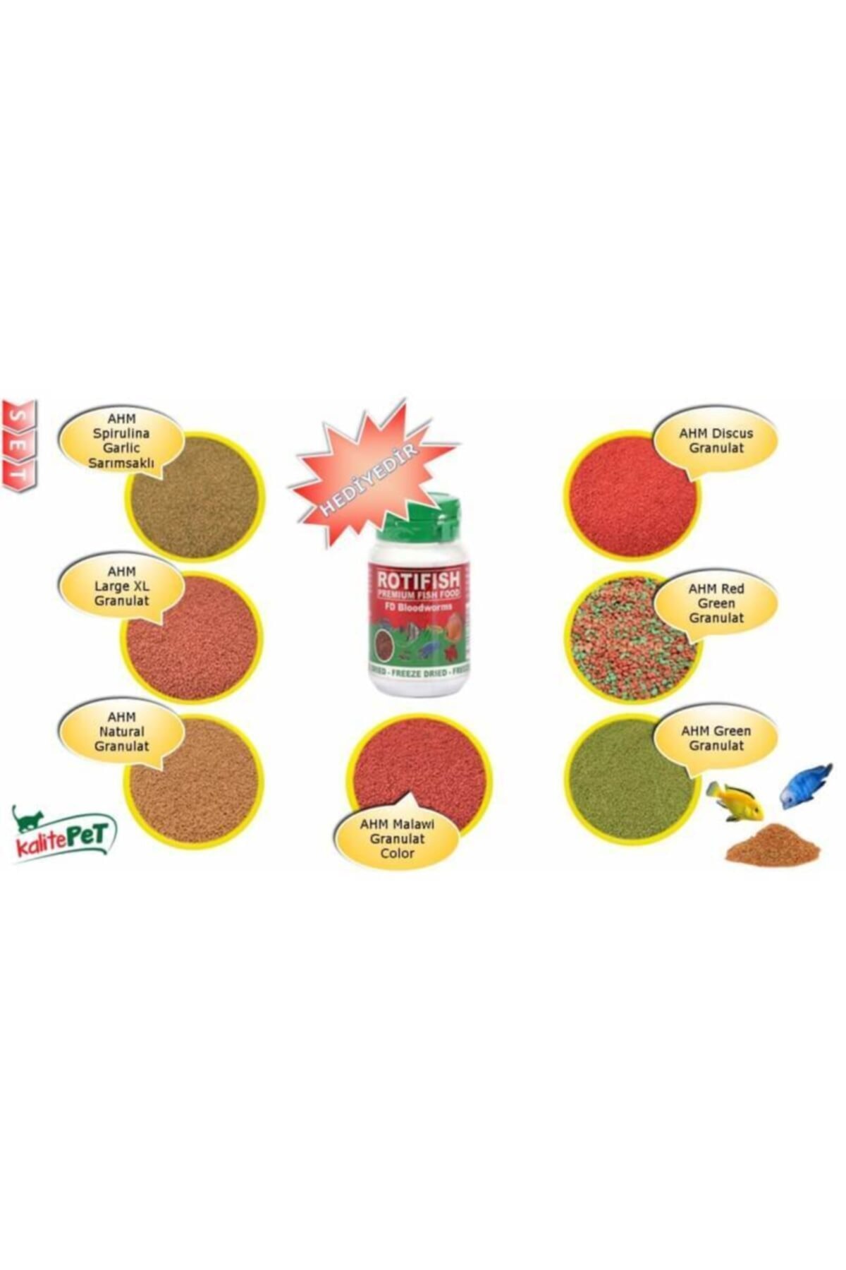 Ahm Sarı Prenses Yunus Ciklet Balık Yemi 7 Çeşit+bloodworms Hediye