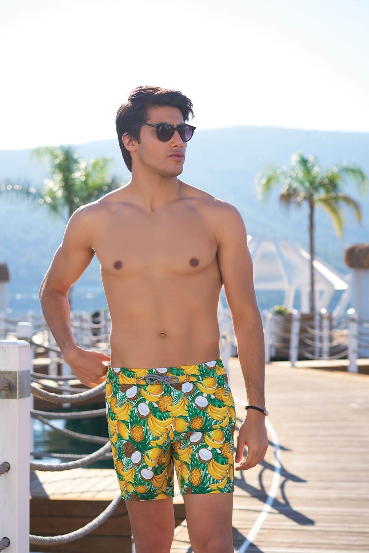 Deafox Ananas Desenli Dijital Erkek Deniz Şortu