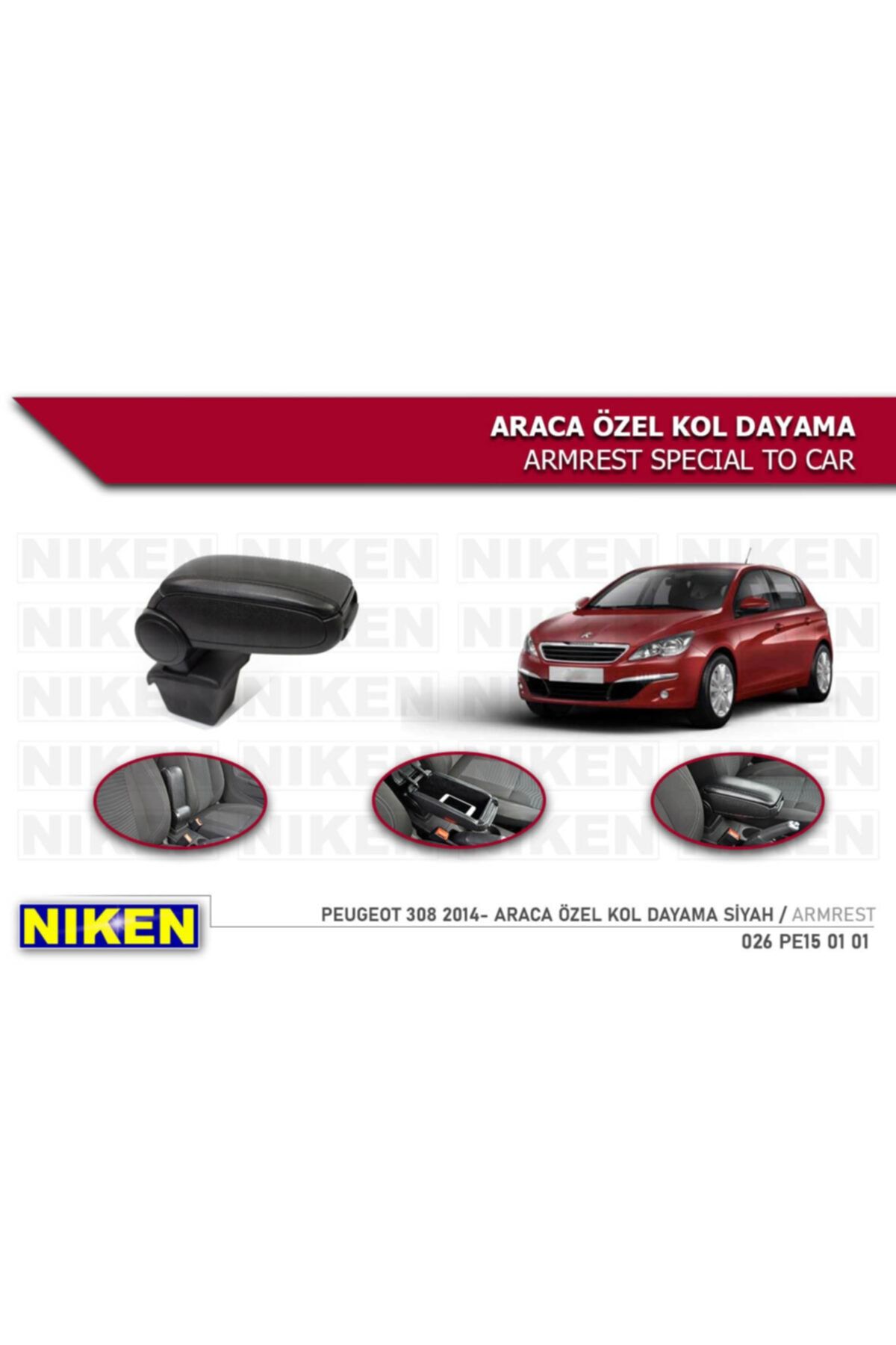 Niken Peugeot 308 2014 Ve Sonrası Araca Özel Kol Dayama Siyah