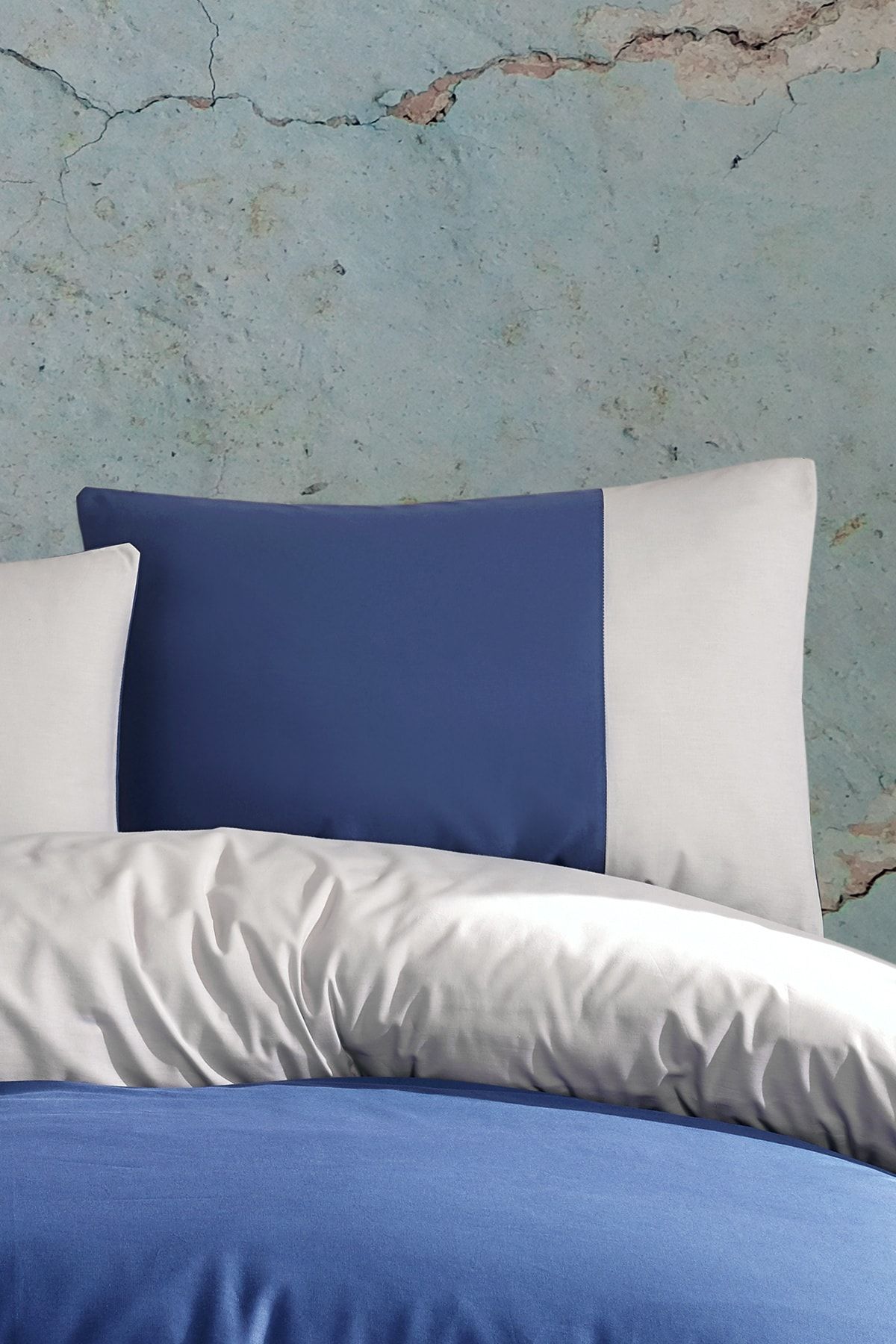 Cote Blanc Plain Lacivert Gri %100 Pamuk Ranforce Çift Taraflı 2'li Yastık Kılıfı 50x70
