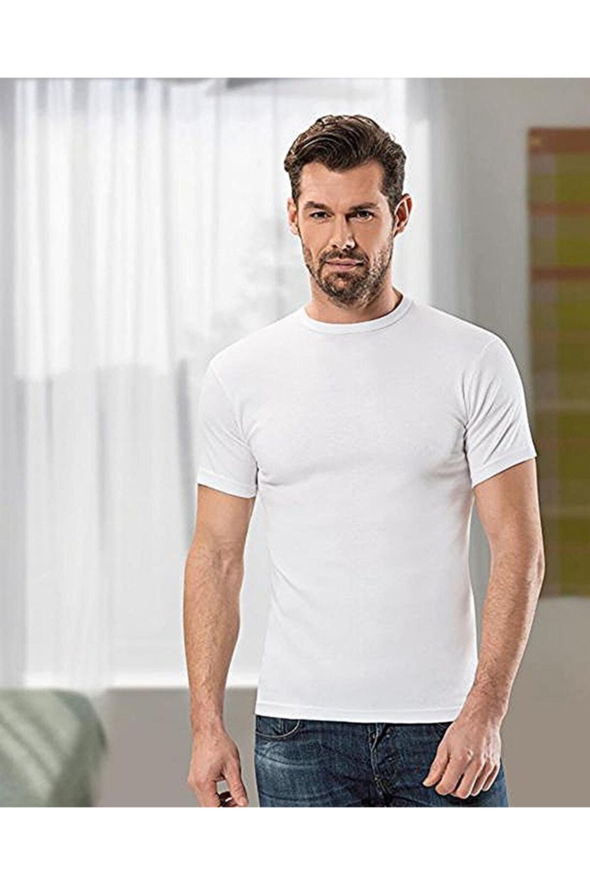 Anıt Erkek Beyaz 3'lü Ribana Sıfır Yaka Kollu Fanila