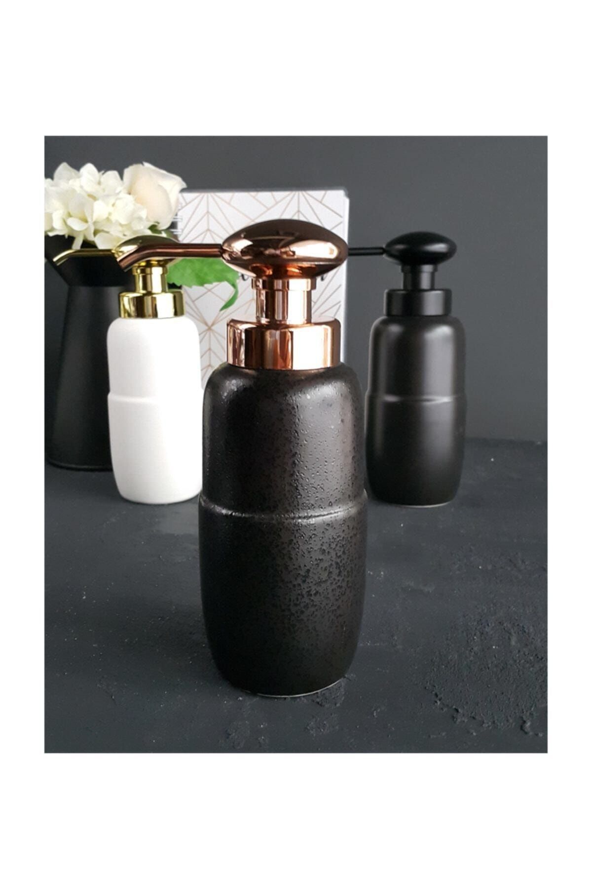AROW Bologna Porselen Sıvı Sabunluk Rose Gold Siyah Tr-1650