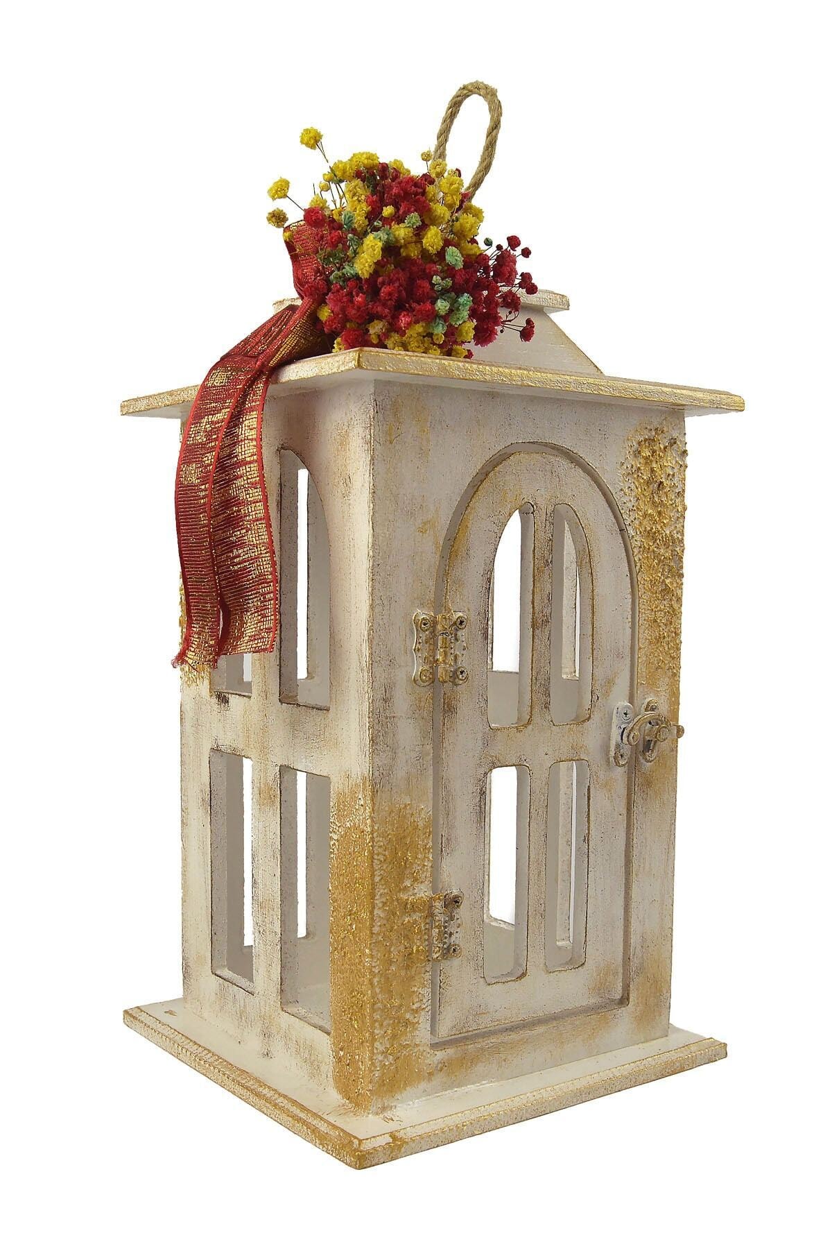 Laldeko Beyaz Çiçekli Fener Mumluk