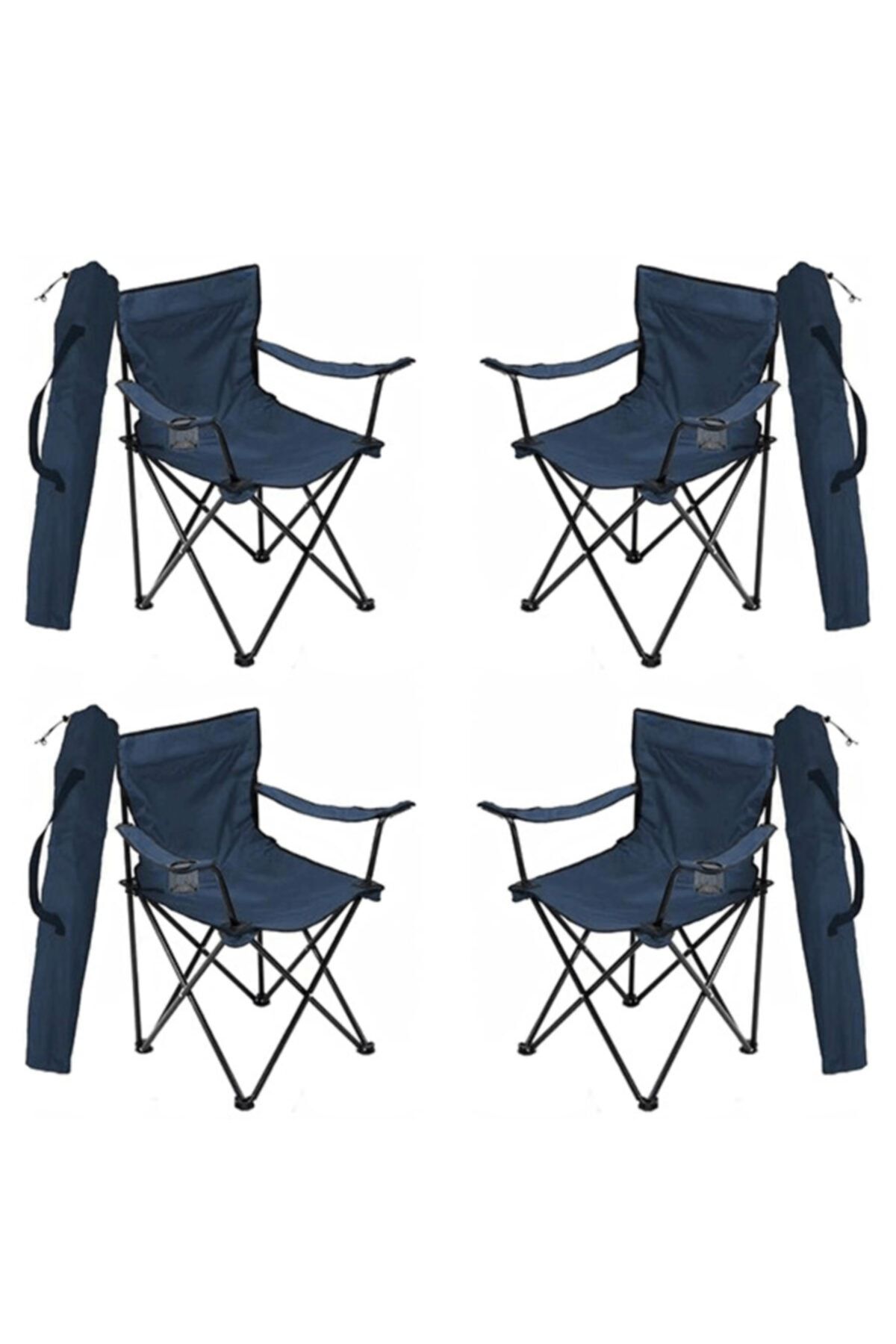 4 Adet Kamp Sandalyesi Katlanır Sandalye Bahçe Koltuğu Piknik Plaj Balkon Sandalyesi Mavi