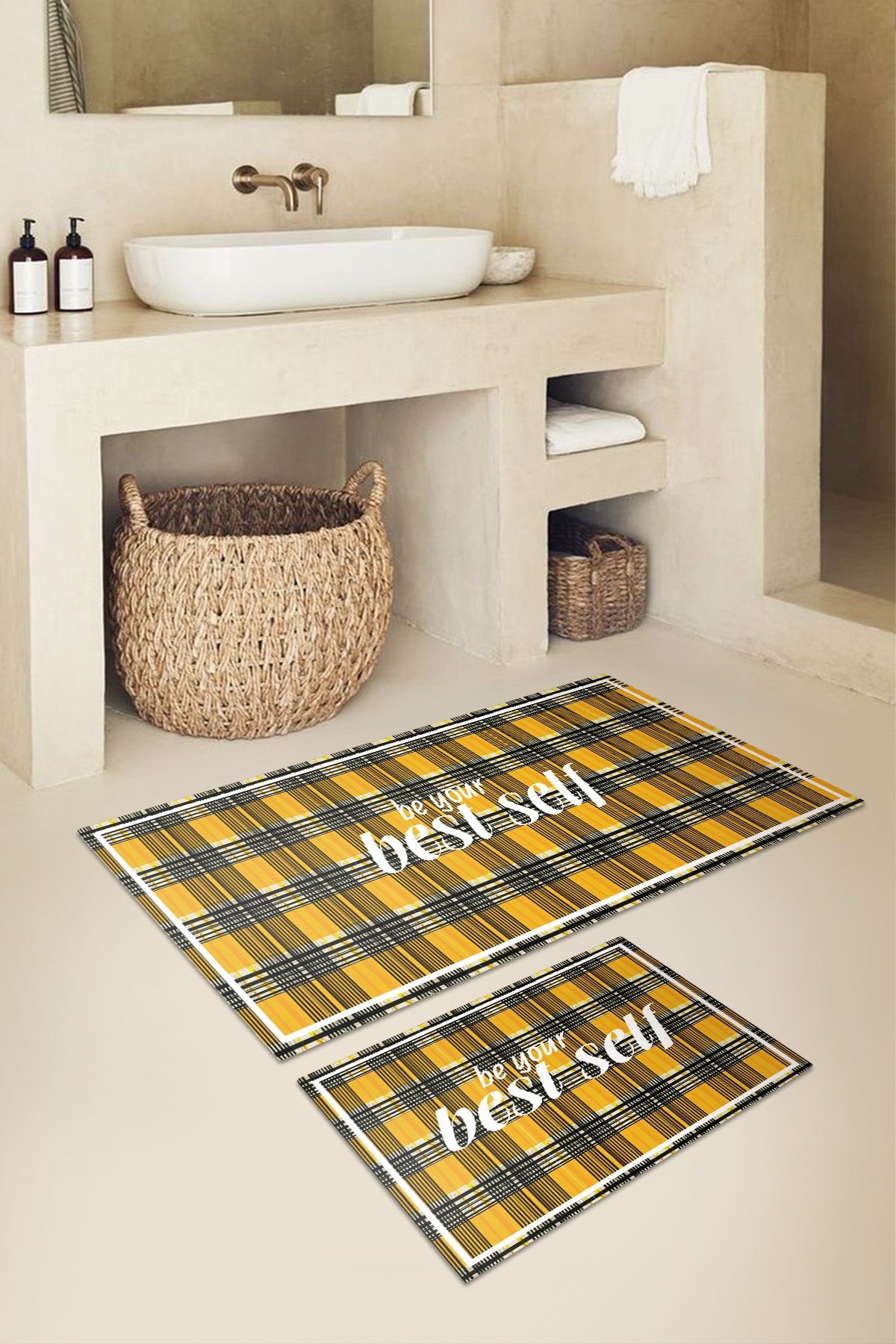 KARNAVAL HOME Paspas Takımı Karnaval Sarı Ekose Be Your Best Self 2'li -