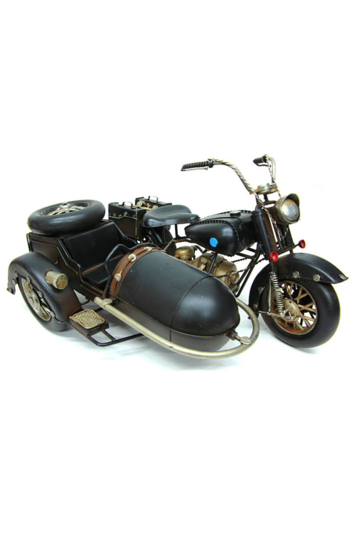 ehobim Vintage Eskitme Metal Sepetli Motorsiklet Figürü El Yapımı 34cm